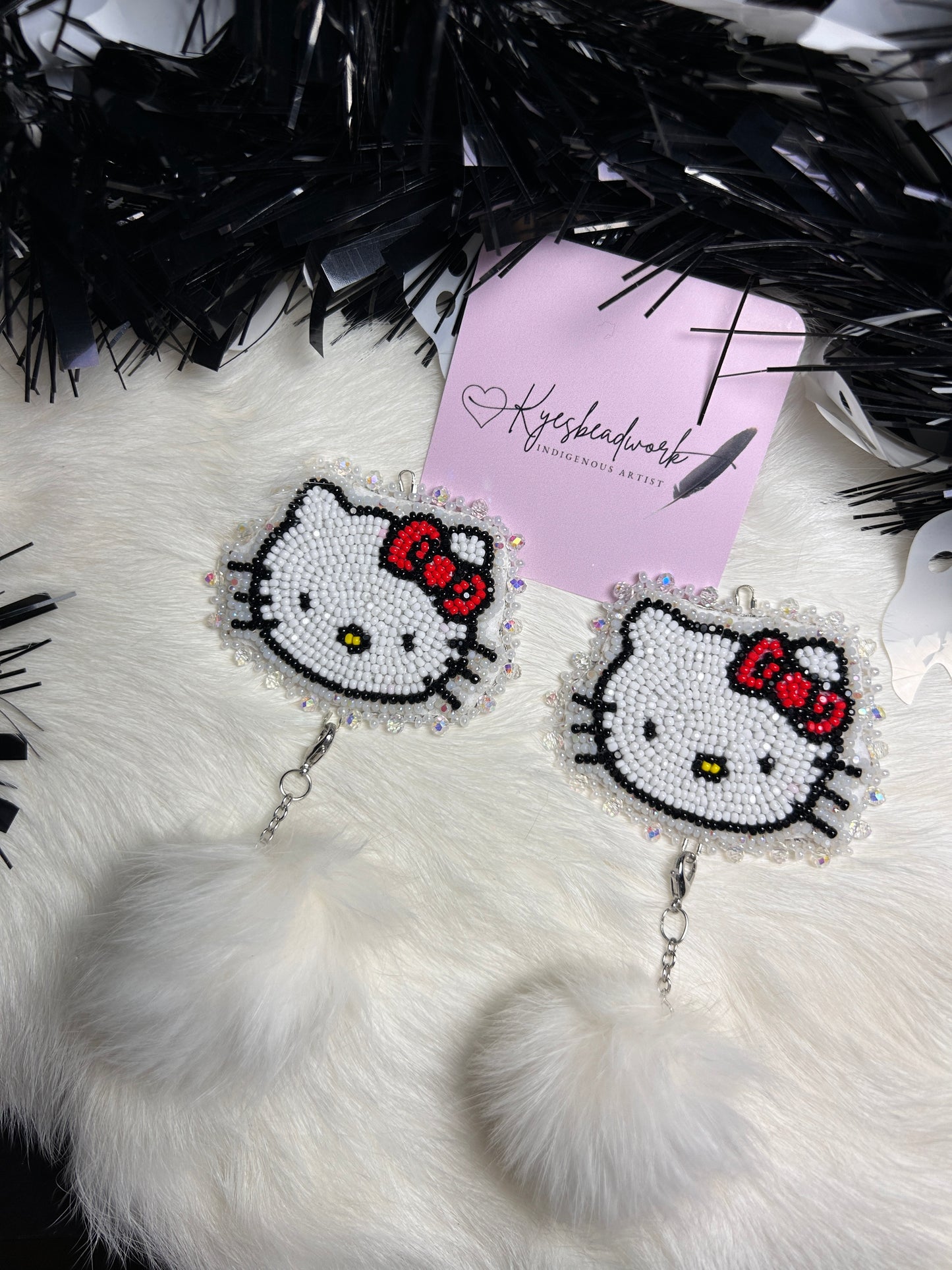 Hello Kitty Earrings With Poms