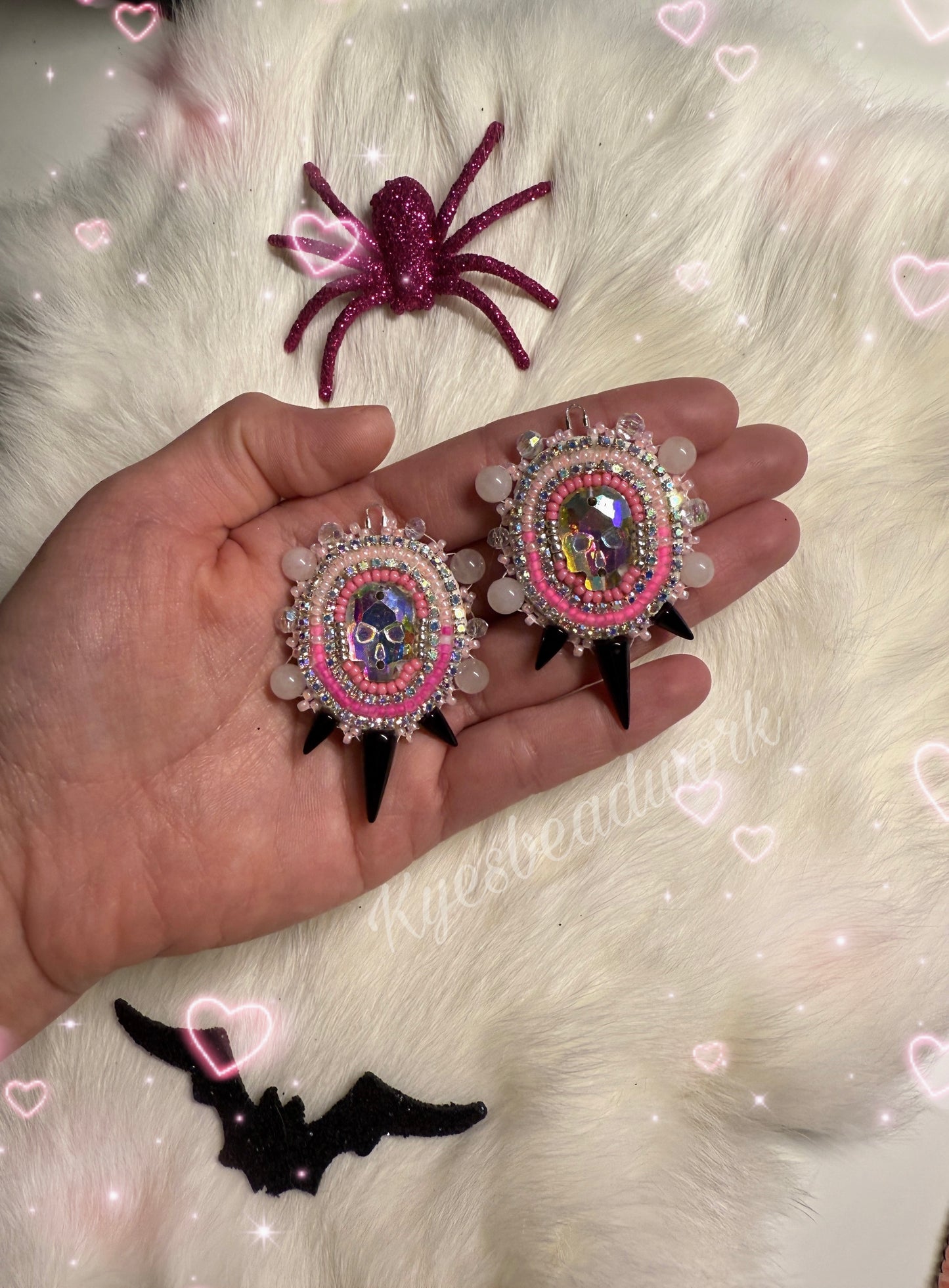 Spiked Pink Valentine Beaded Earrings