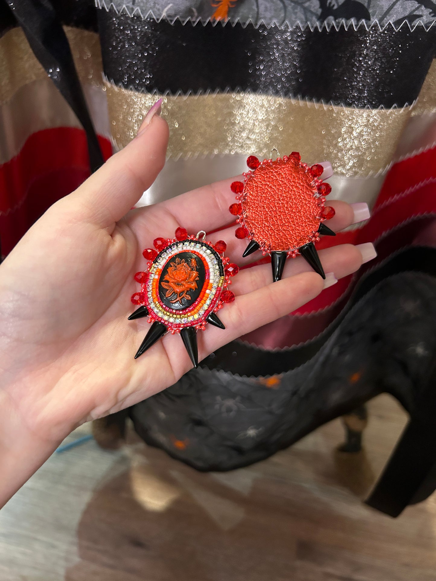 Red Gothic Earrings & Skirt Set