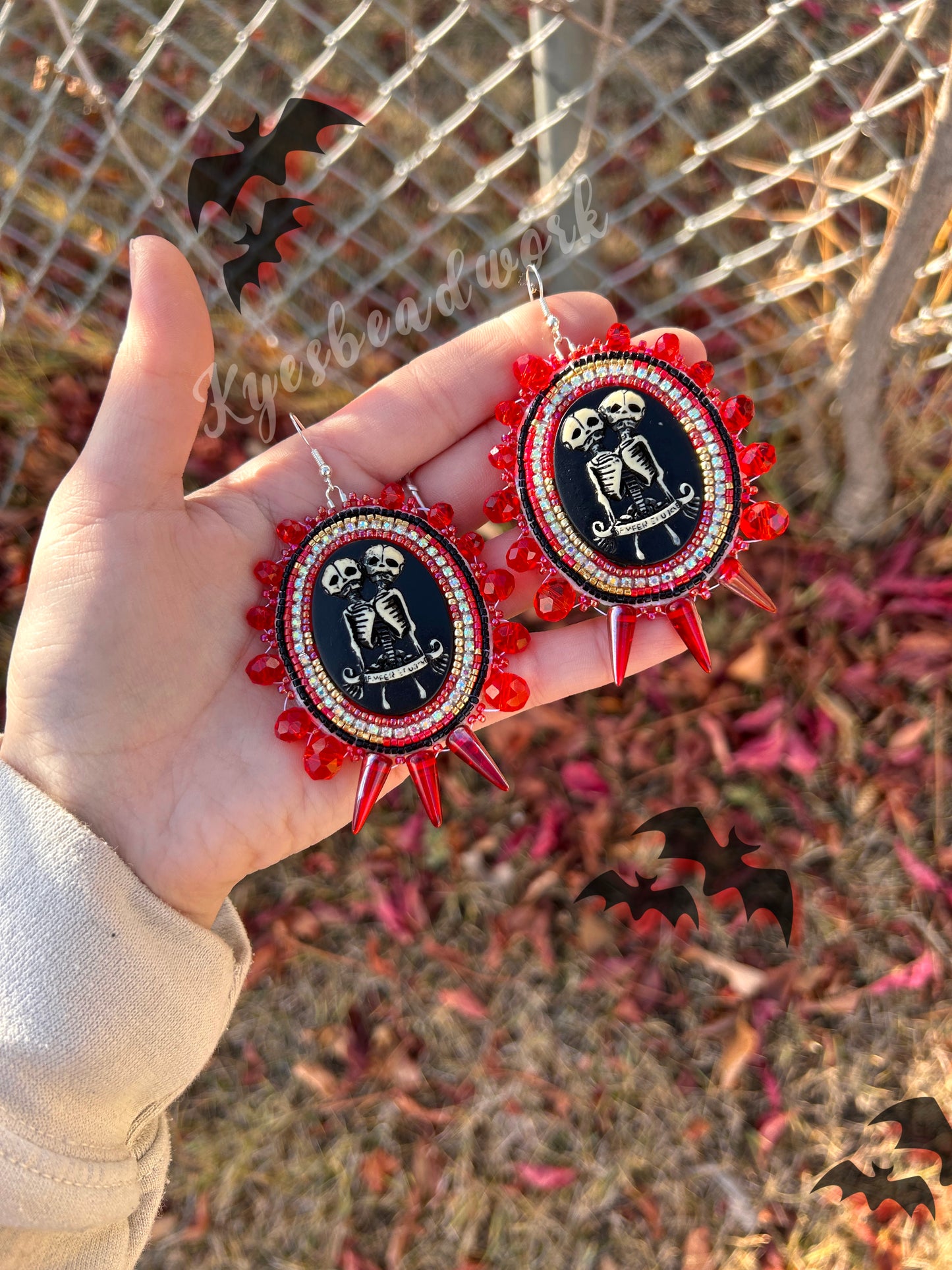 Red Skeleton Beaded Earrings
