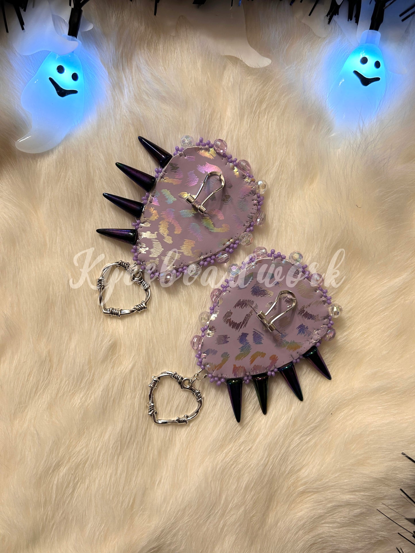 Black & Purple Marble Heart Spiked Earrings