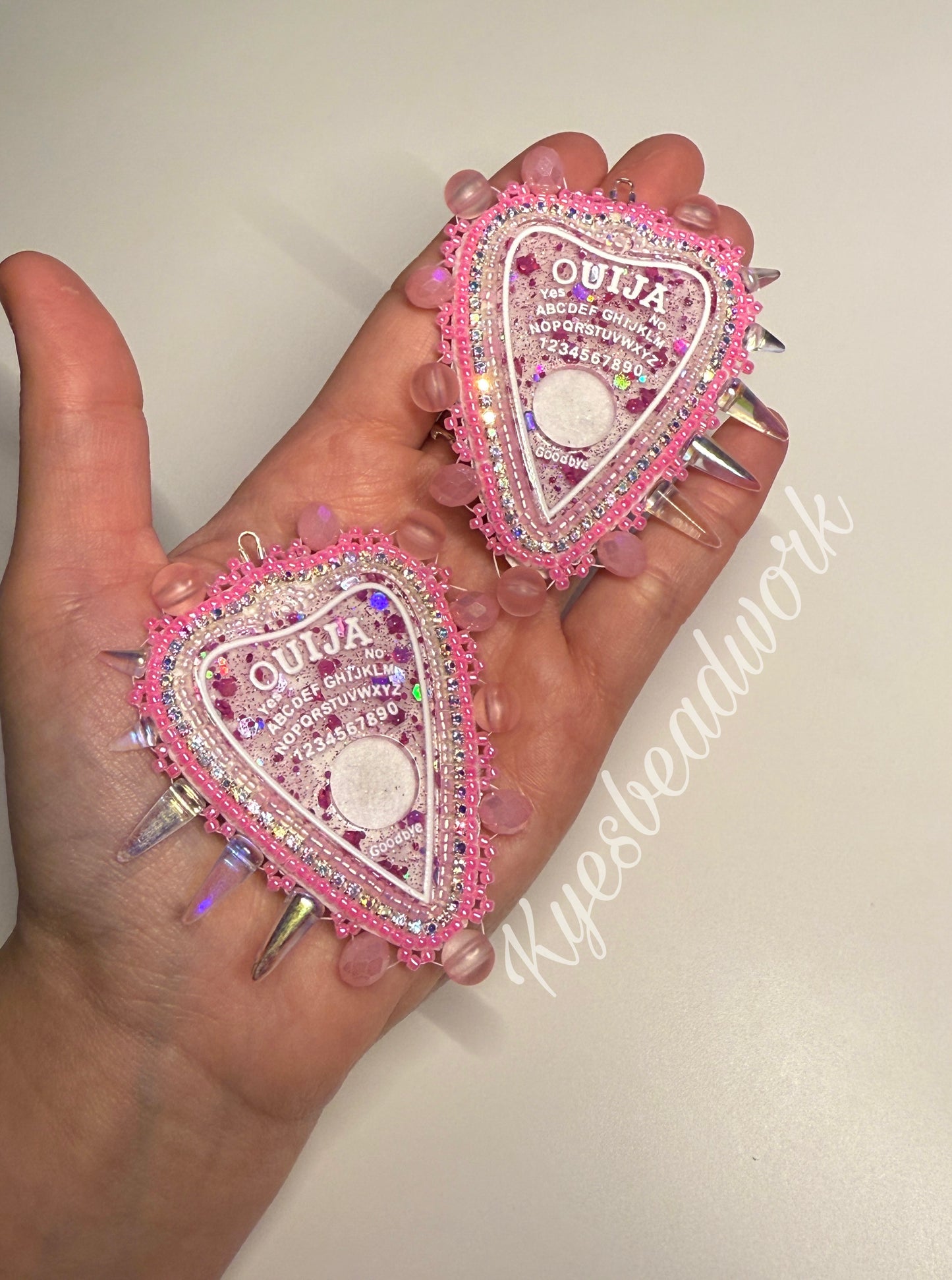 Pink Ouija Spiked Beaded Earrings