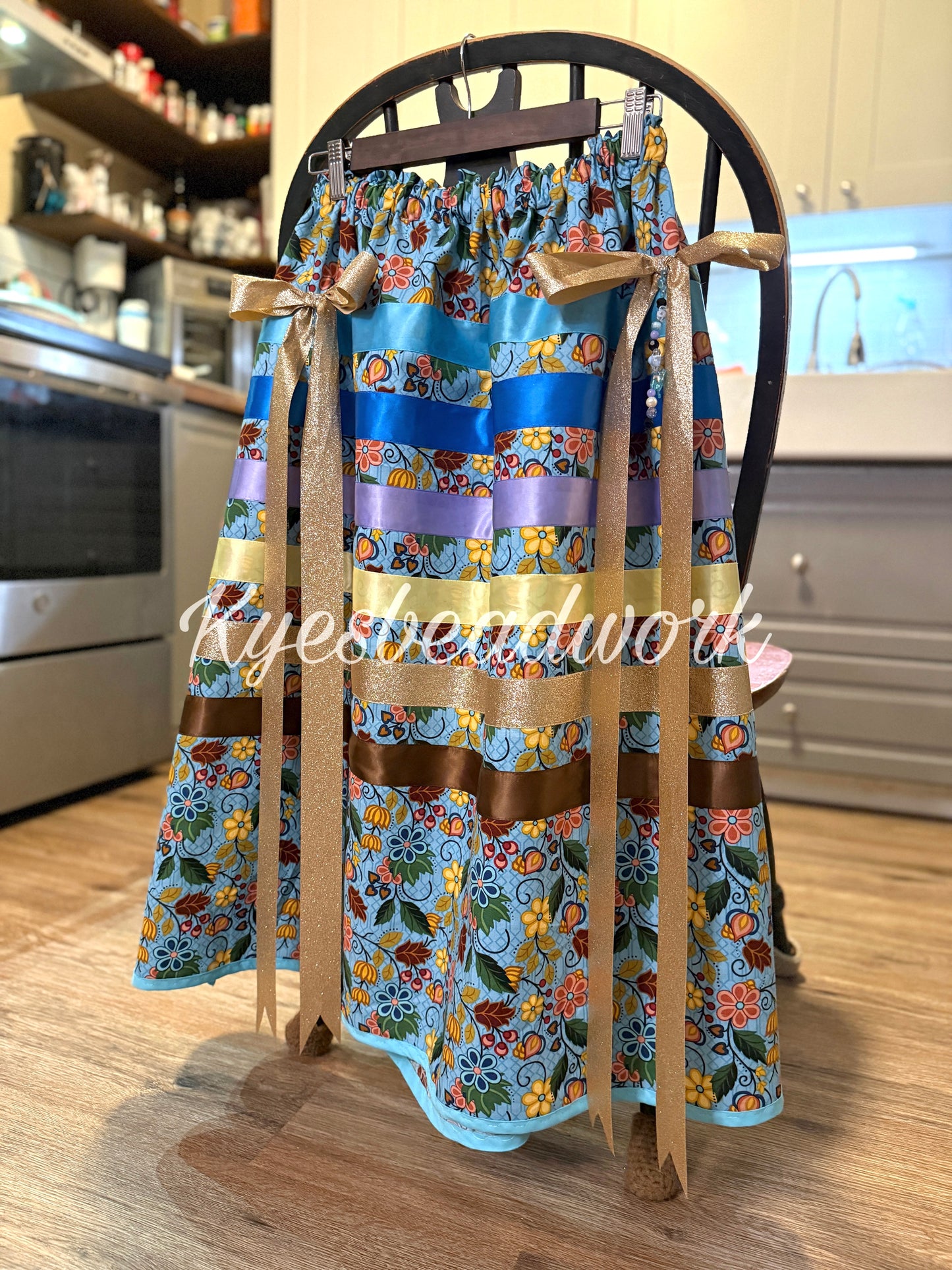 Blue Floral Sparkle Ribbon Skirt