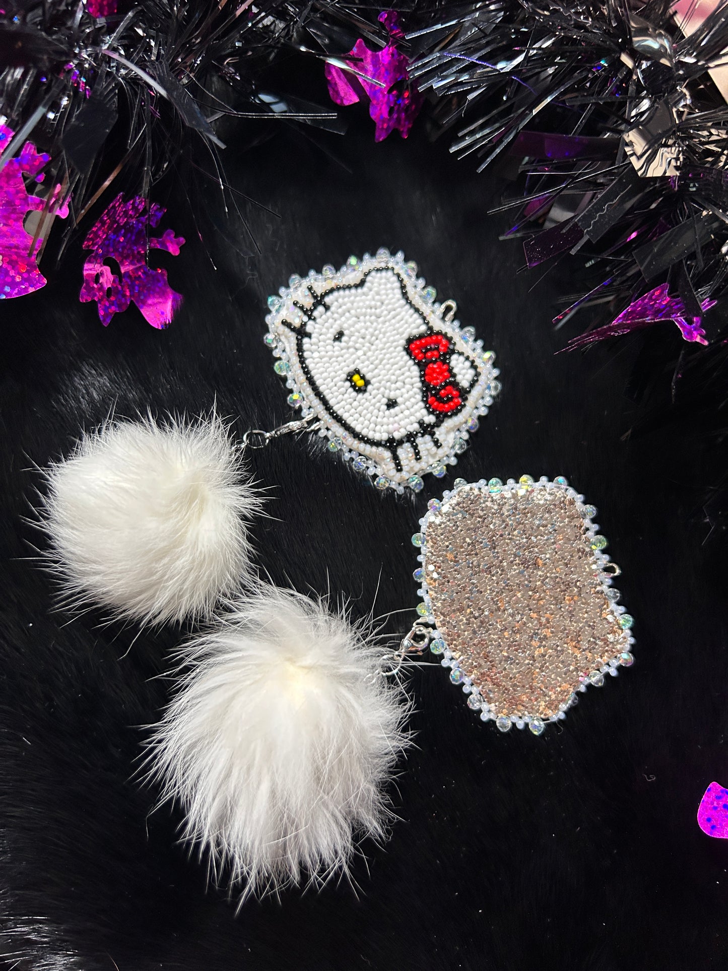 Hello Kitty Earrings With Poms