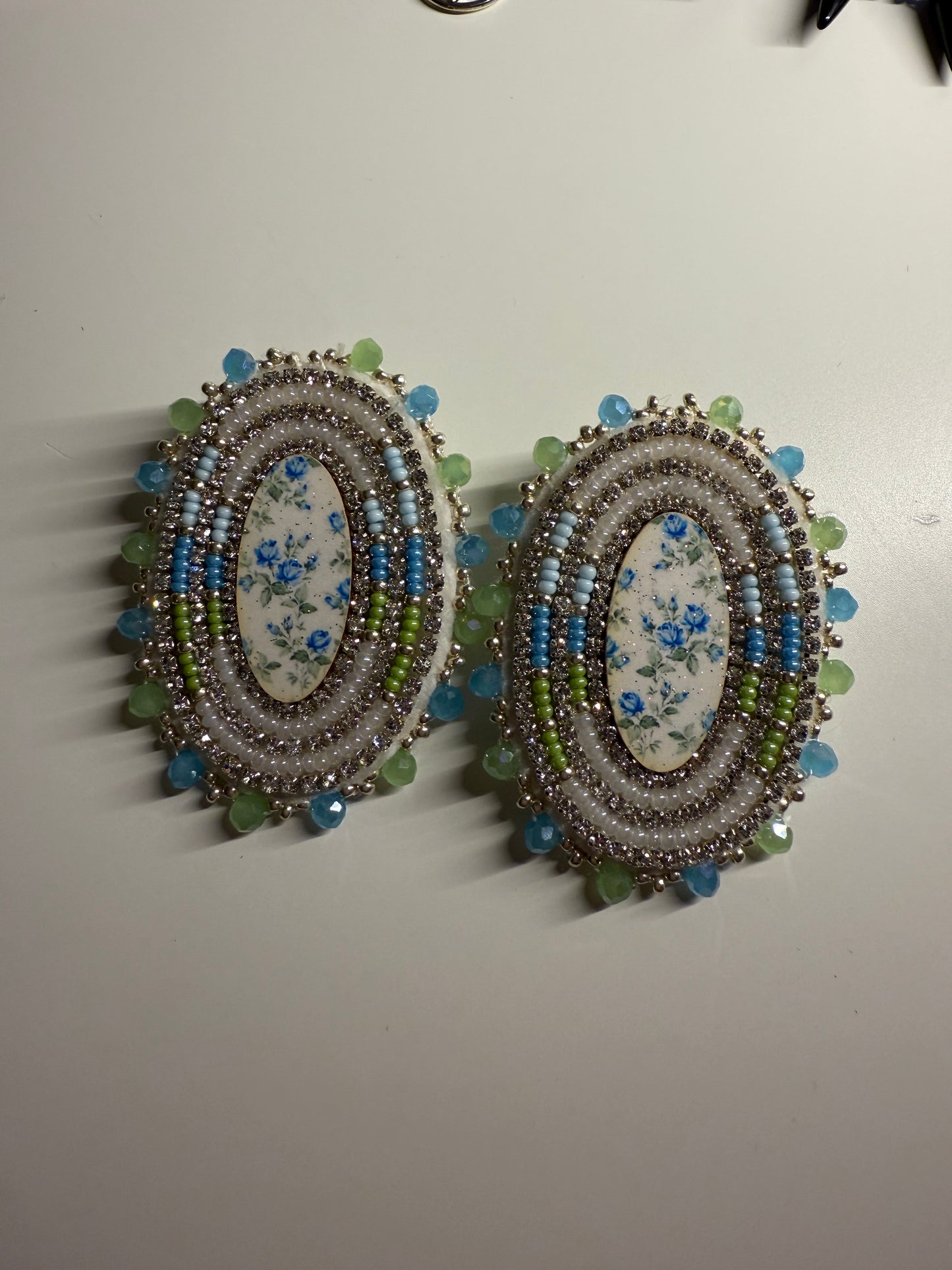 Floral Blue Beaded Earrings