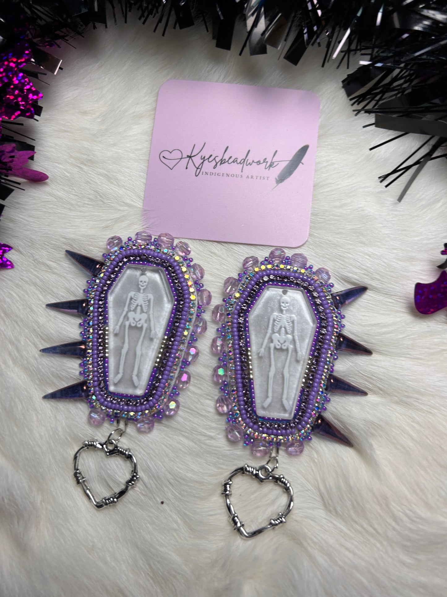 Purple Spiked Coffin Earrings