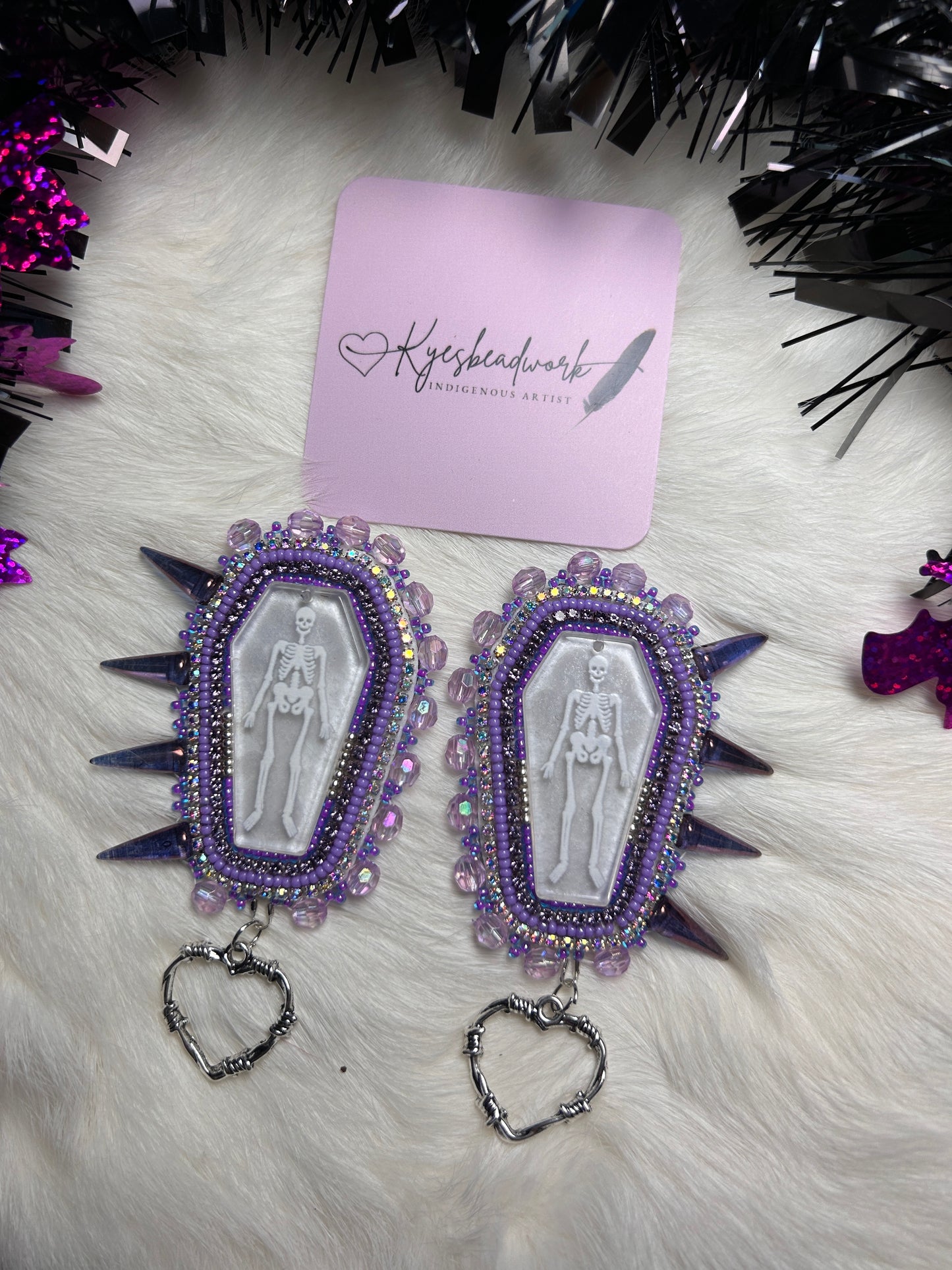Purple Spiked Coffin Earrings