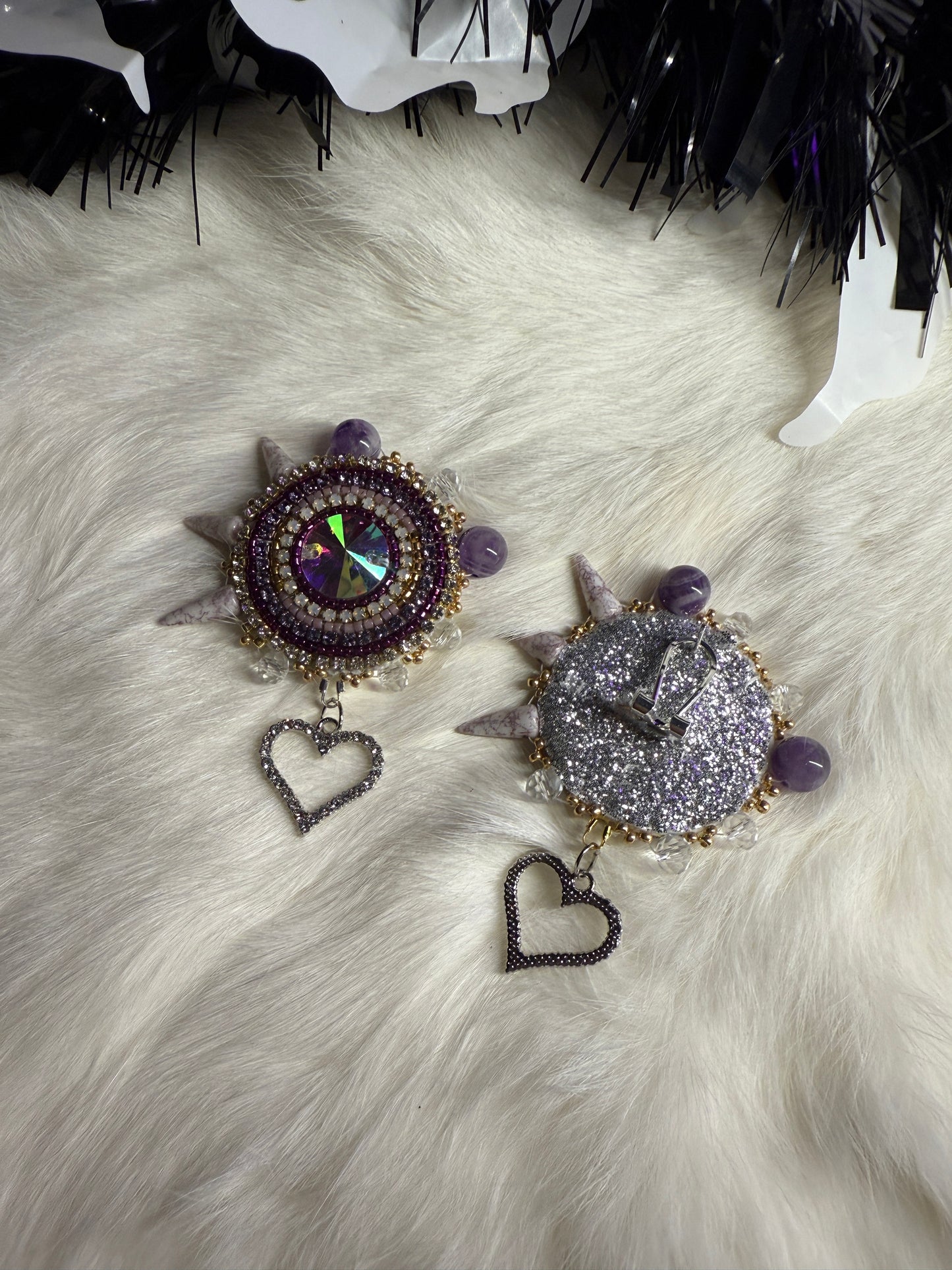 Purple Spiked Heart Earrings