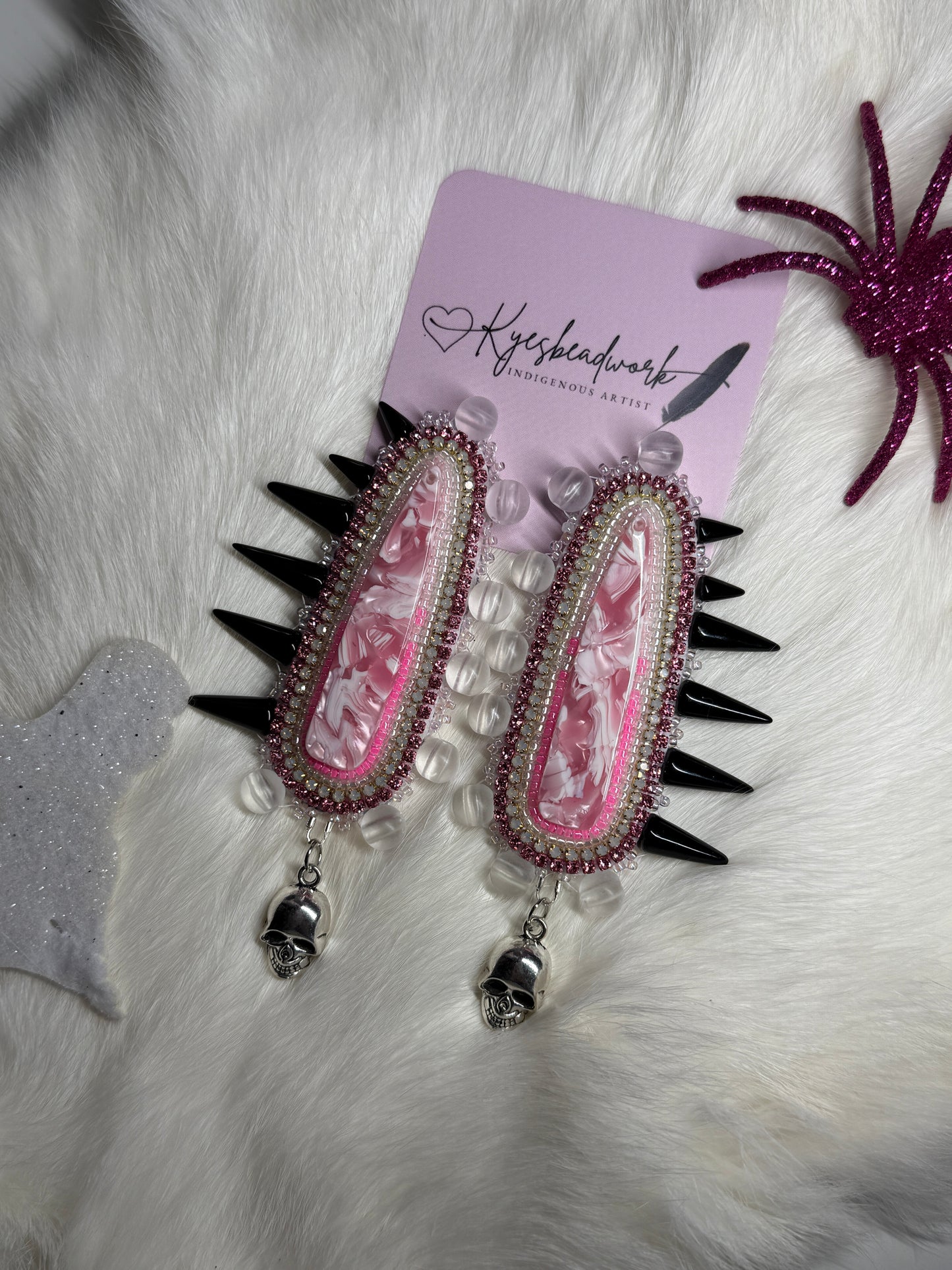 Light Pink Marble Spiked Earrings