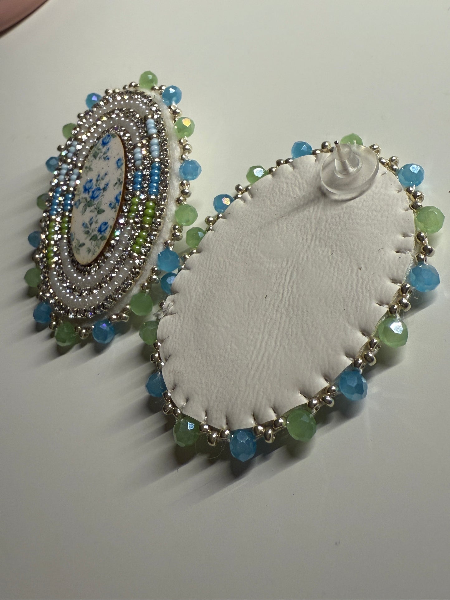 Floral Blue Beaded Earrings