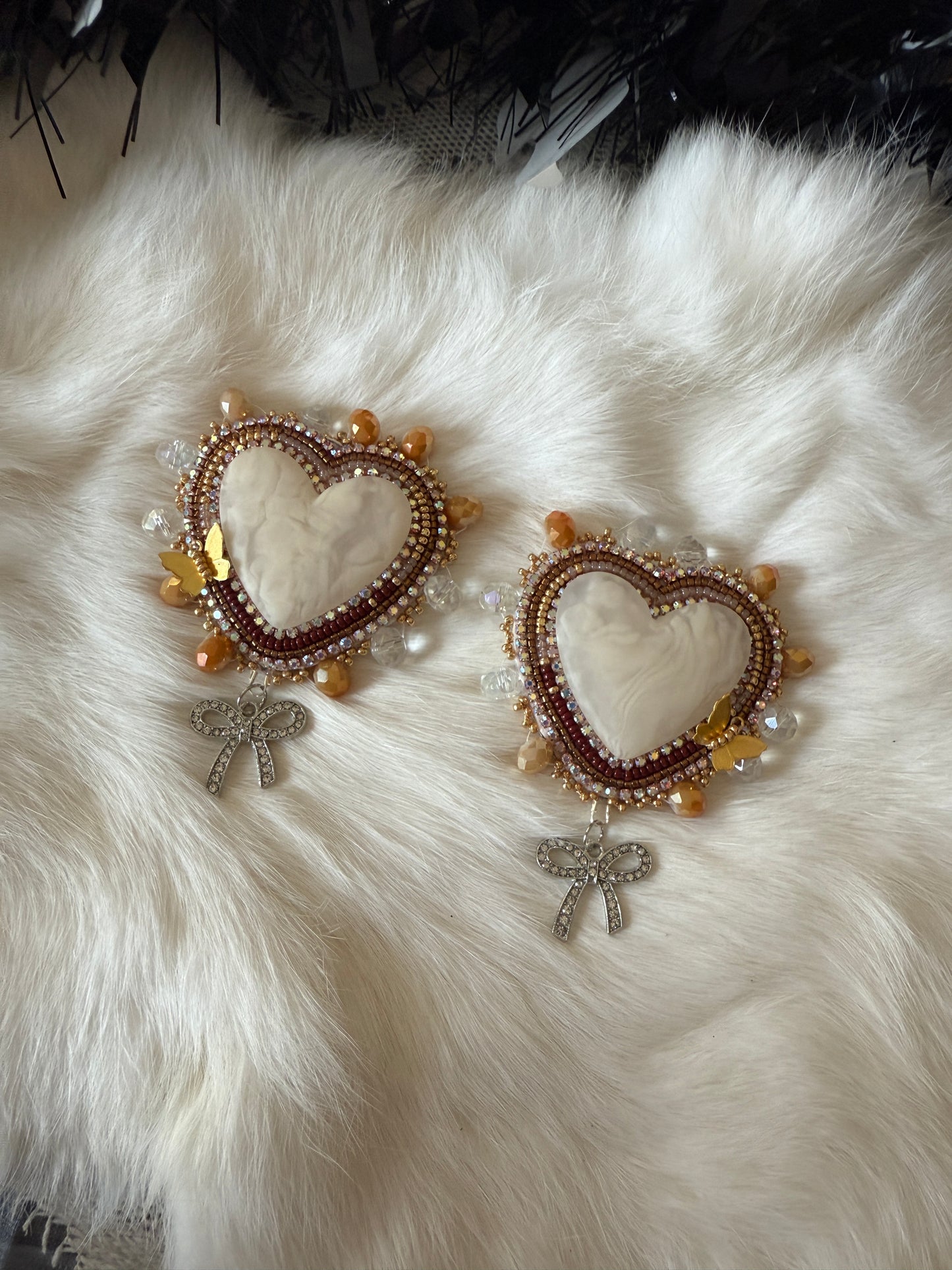 Heart bows Beaded Earrings