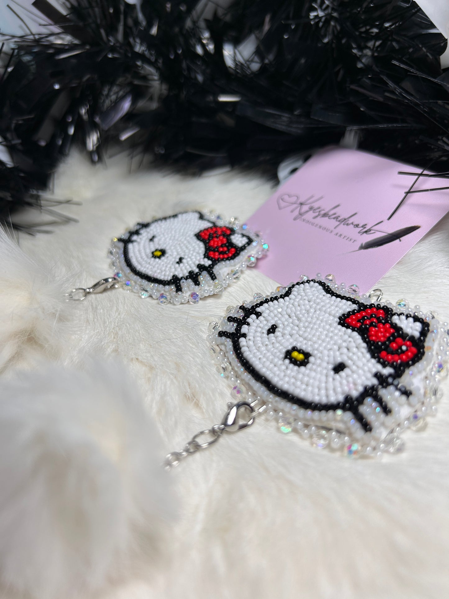Hello Kitty Earrings With Poms