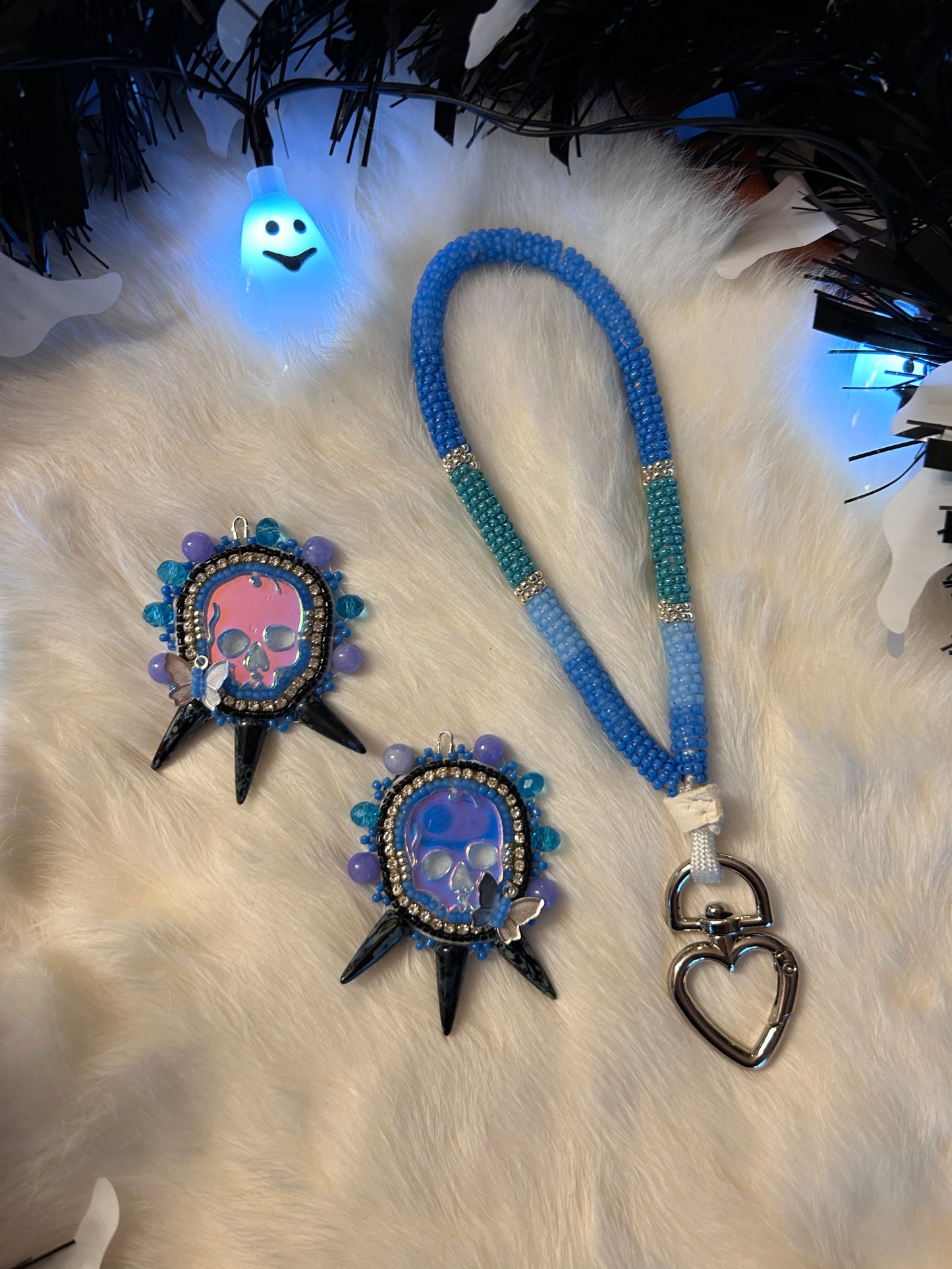 Skull Spikes Earrings & Lanyard Set