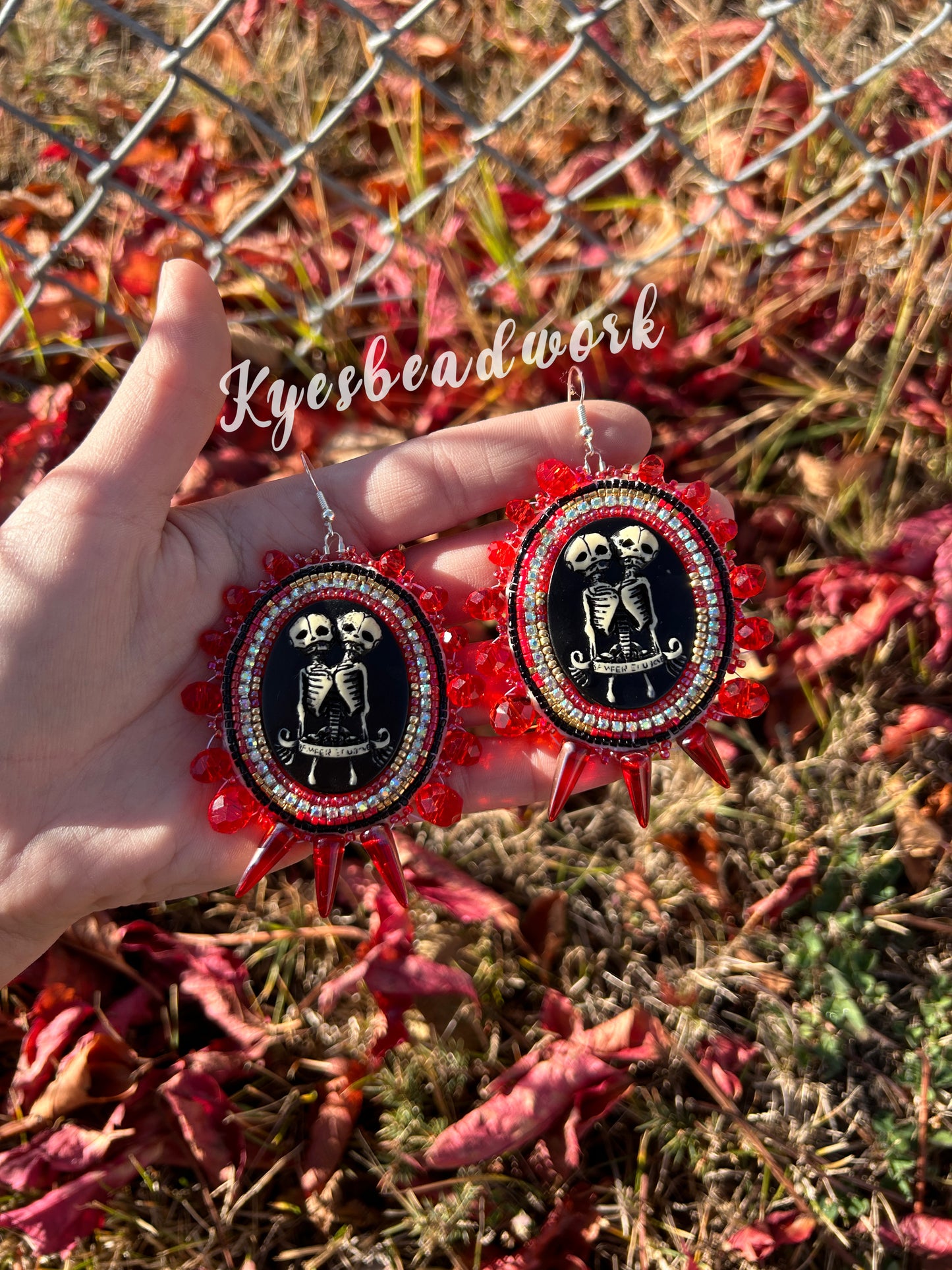 Red Skeleton Beaded Earrings