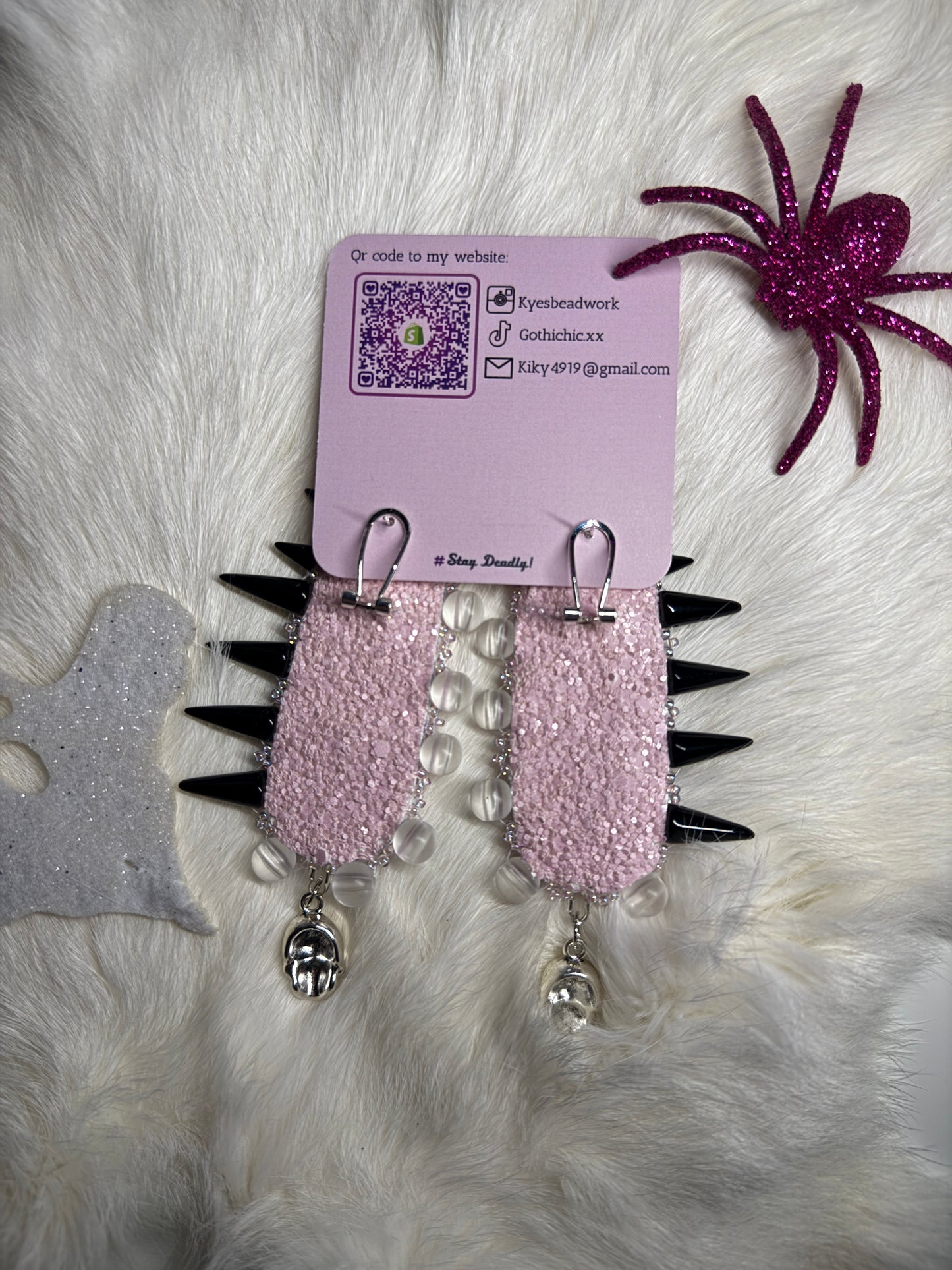 Light Pink Marble Spiked Earrings