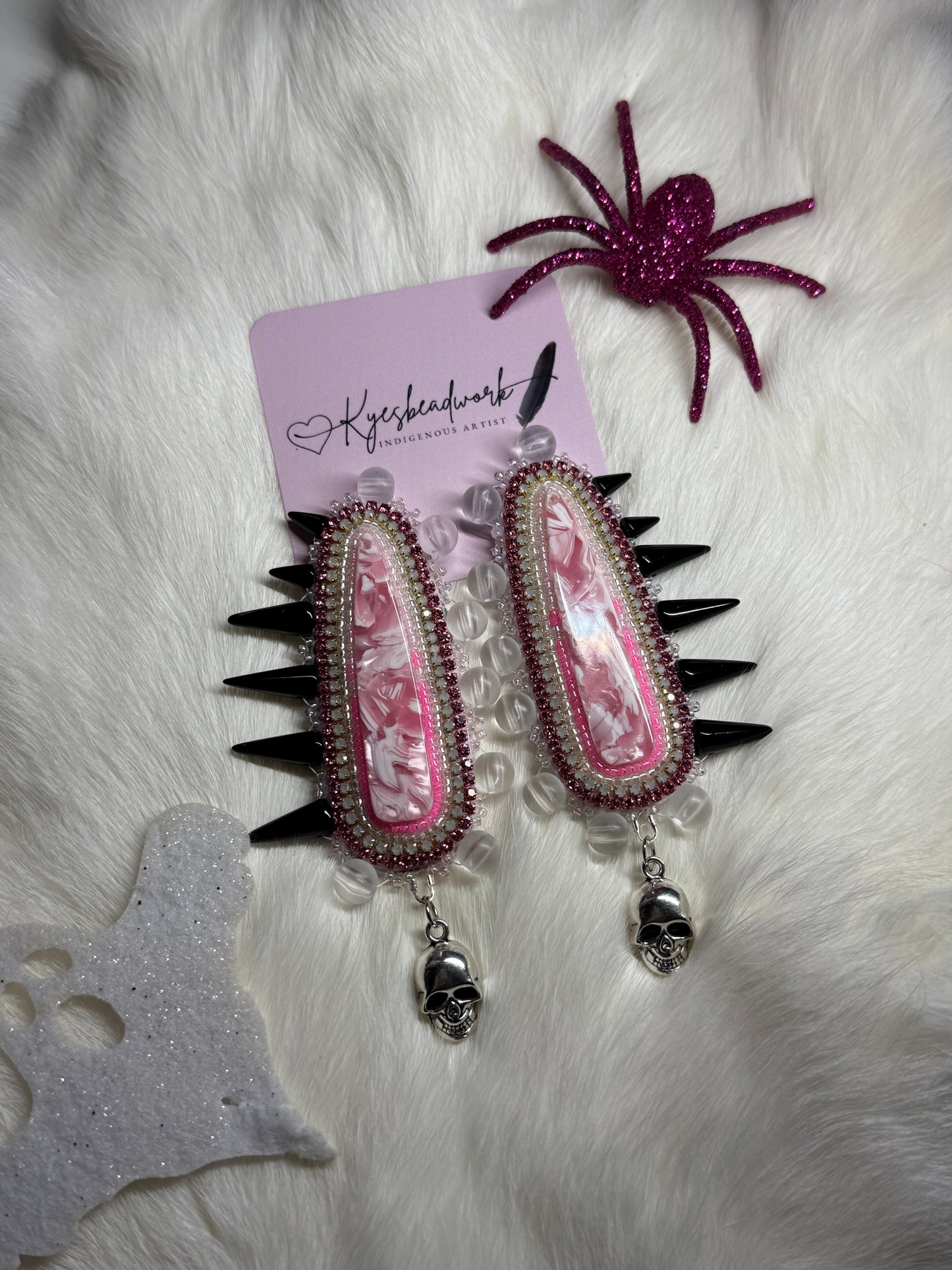 Light Pink Marble Spiked Earrings