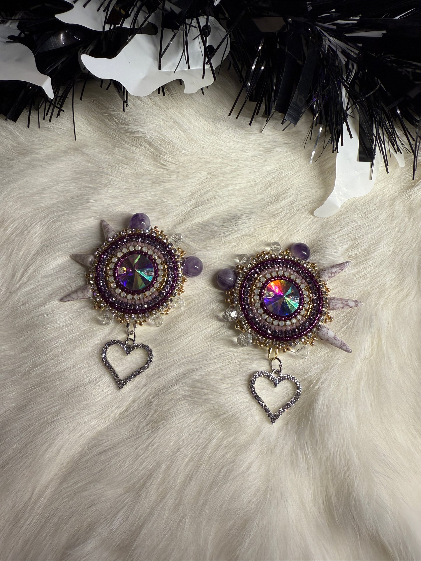 Purple Spiked Heart Earrings