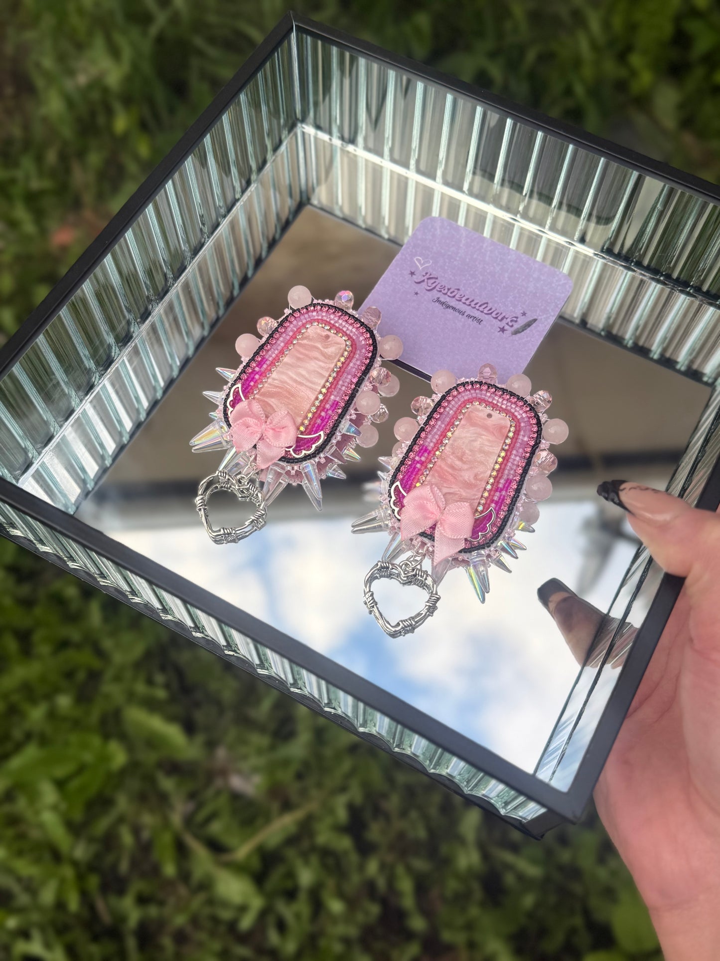 Misty Pink Angel Winged Spiked Earrings