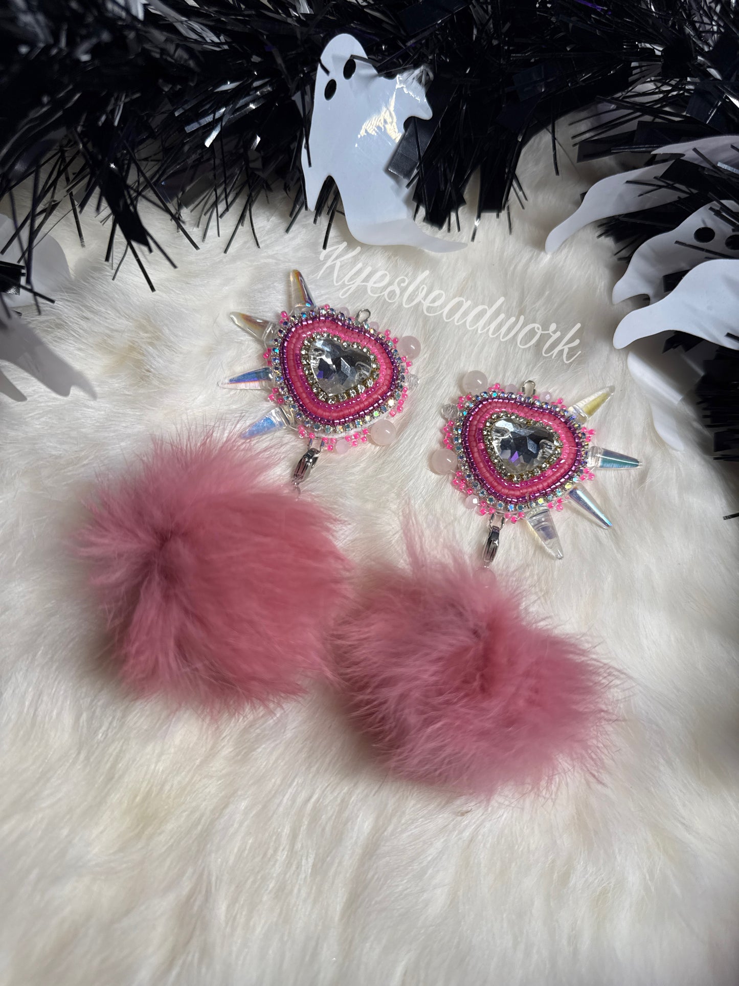 Spiked Hearts With Rabbit Fur Poms