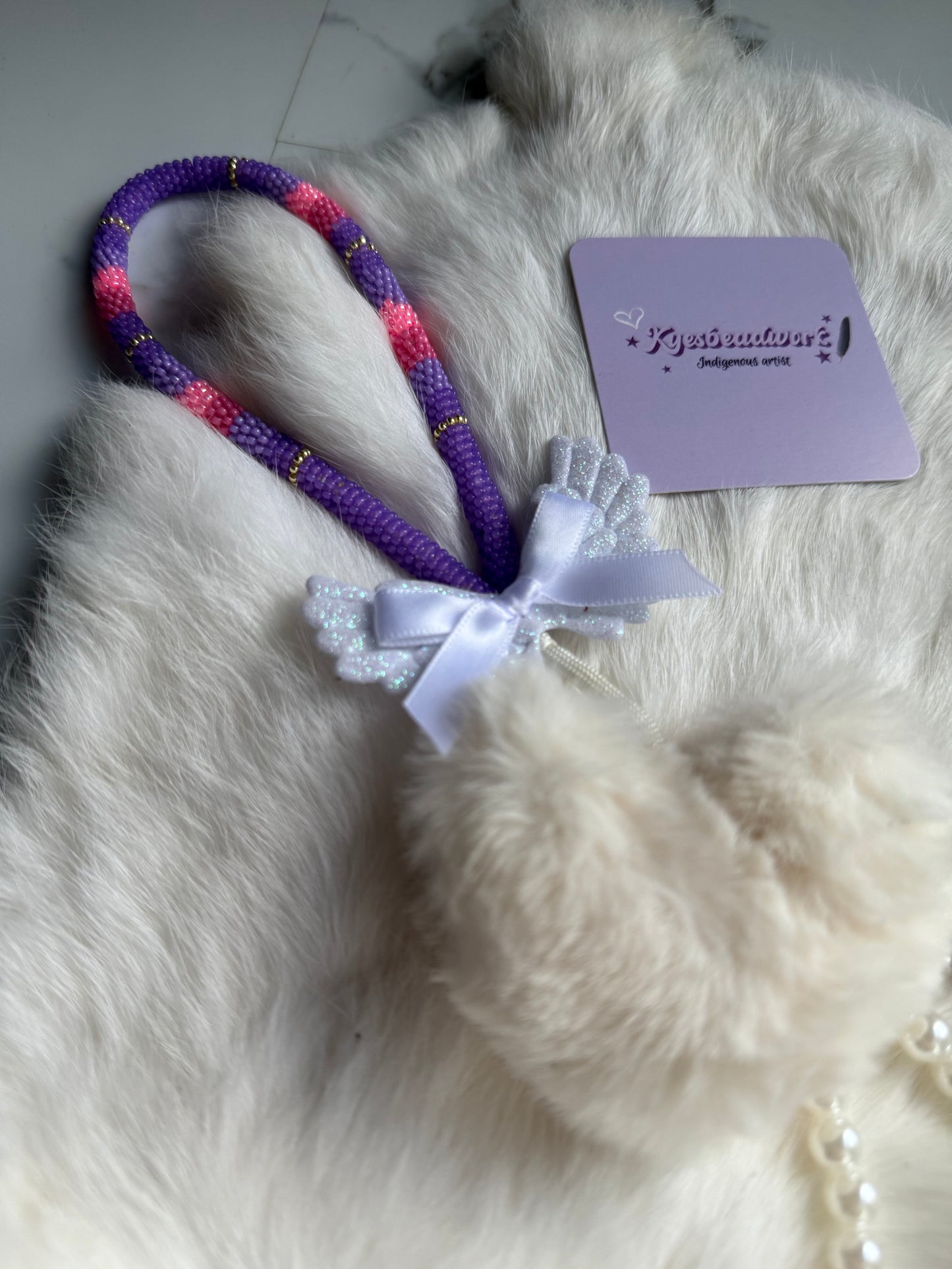Medium Purple Beaded Lanyard With Pom