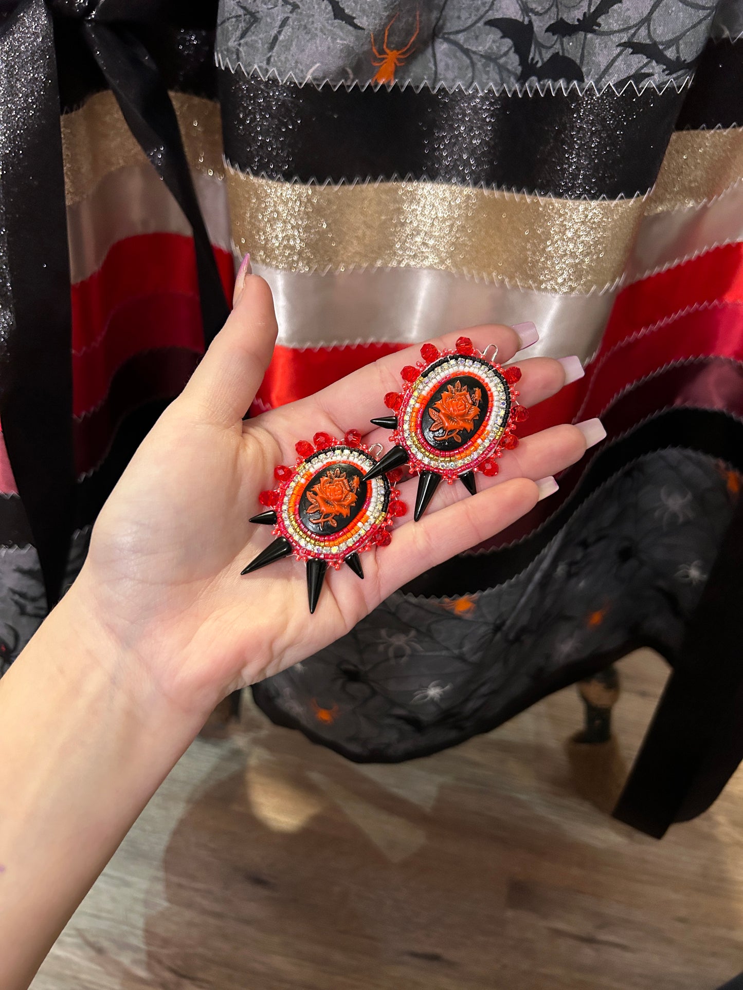 Red Gothic Earrings & Skirt Set