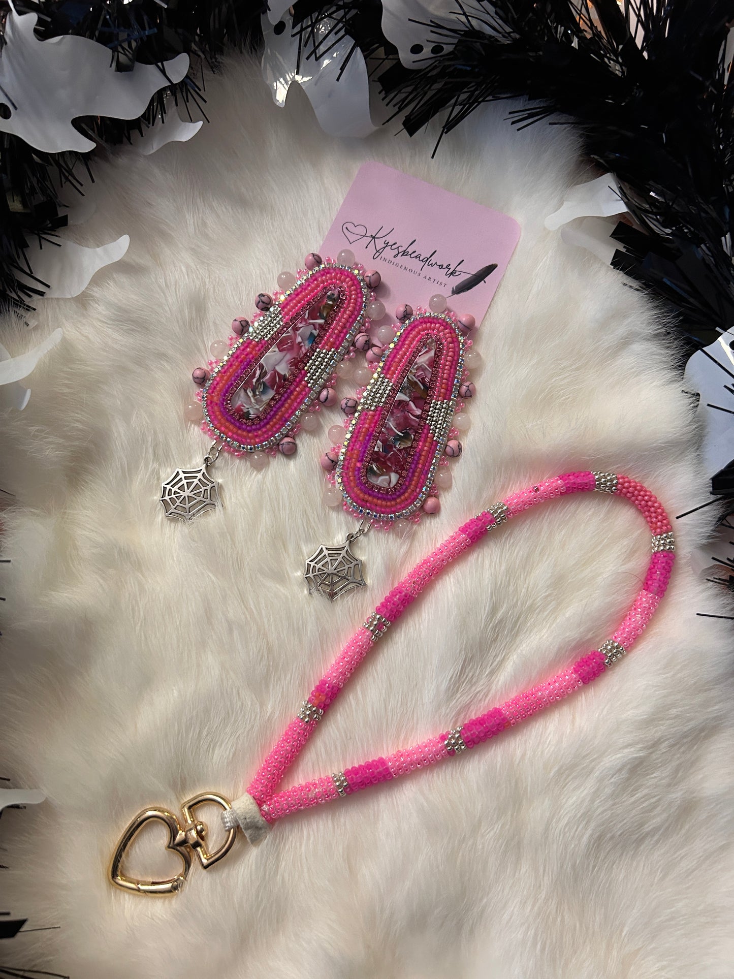 Pink Earrings & lanyard set π