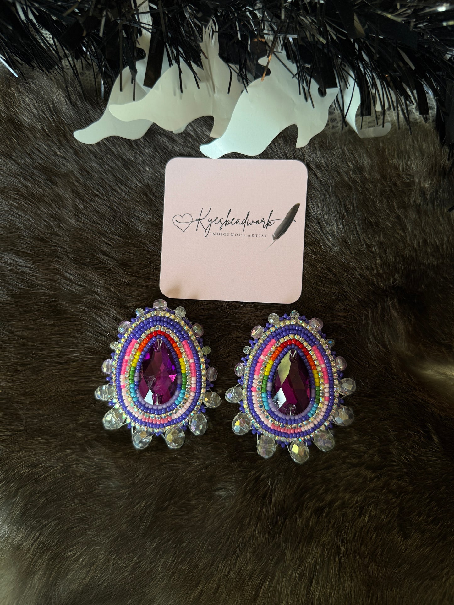 Purple Gem Beaded Earrings