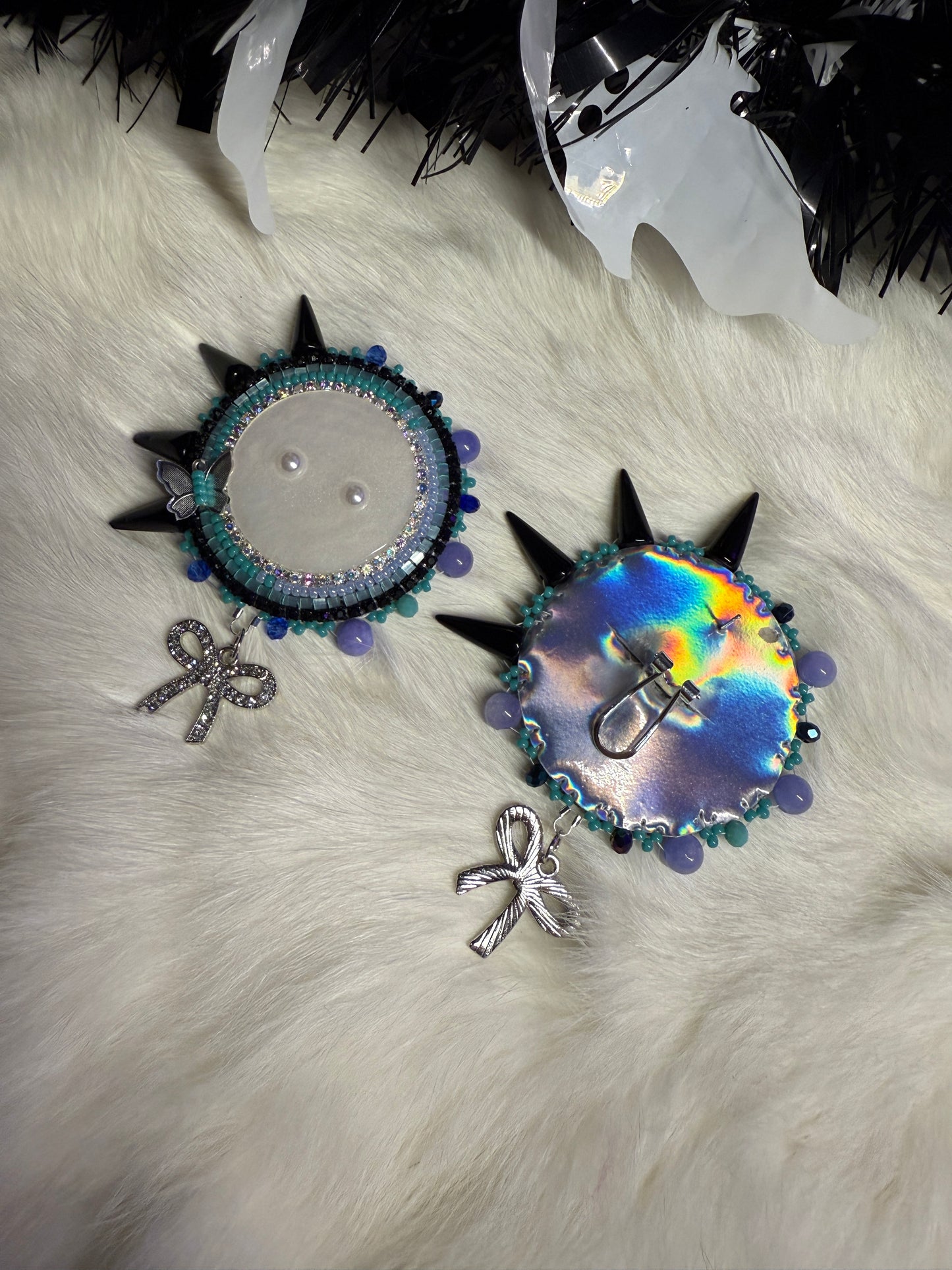Pearl Spiked Earrings with bows 🖤