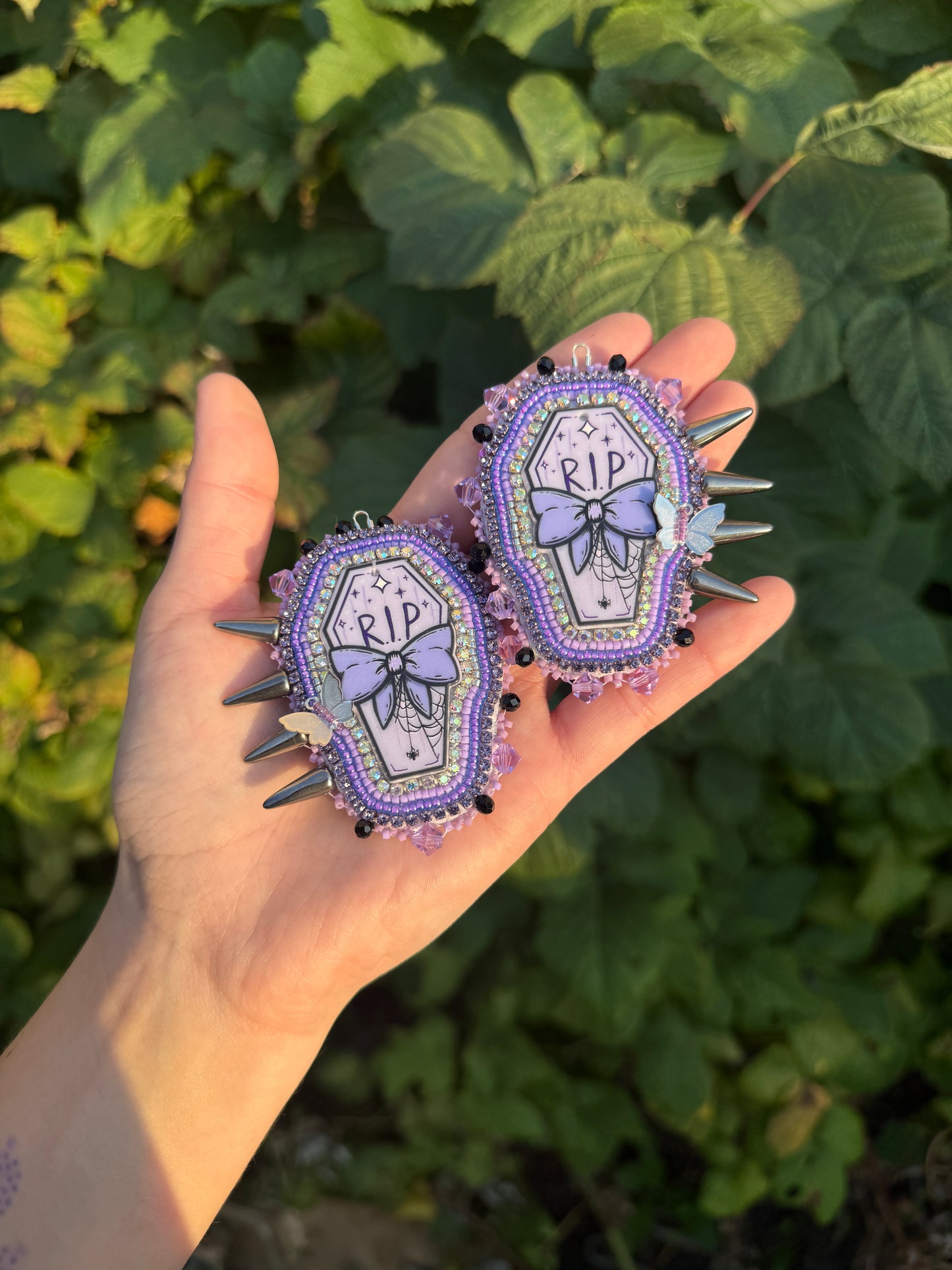 Purple Casket Spiked Earrings