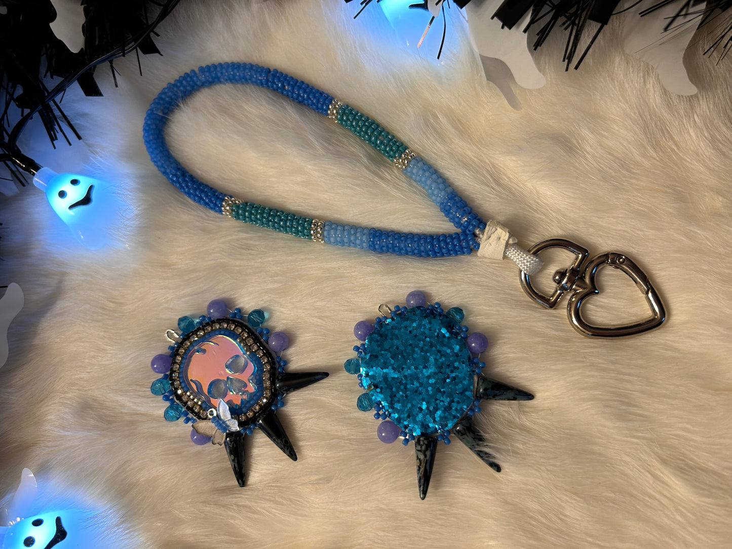 Skull Spikes Earrings & Lanyard Set