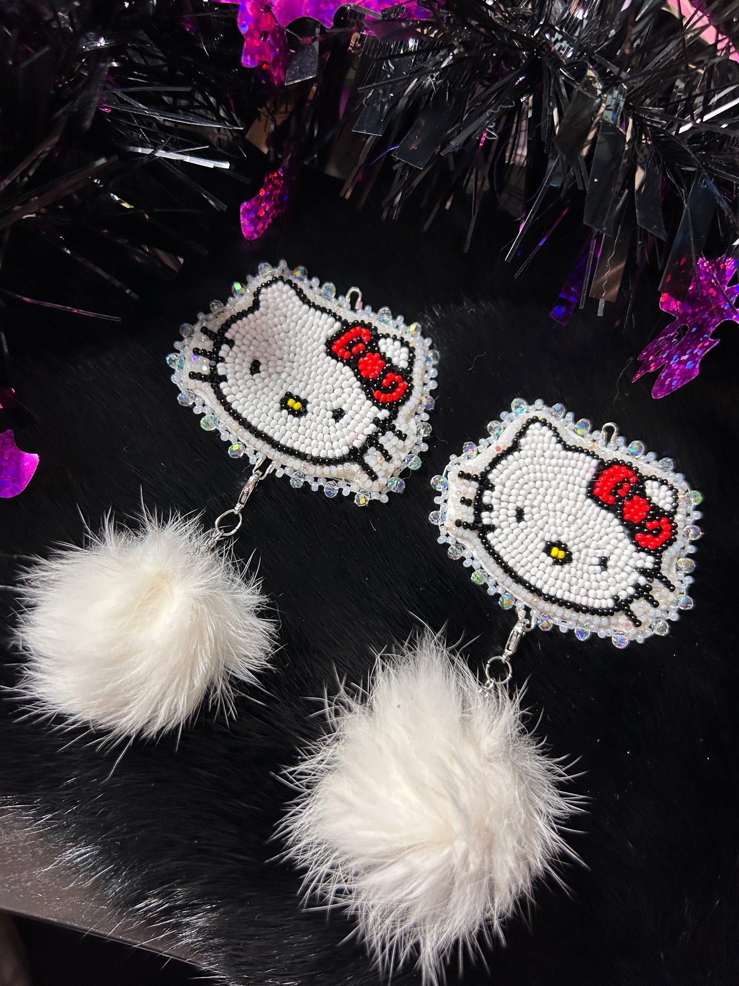 Hello Kitty Earrings With Poms