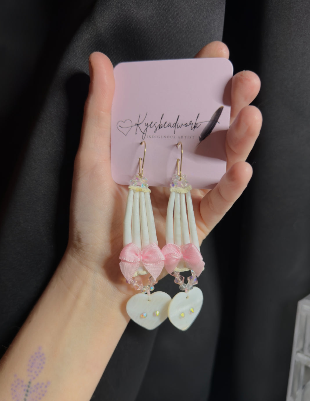 Pink heart Shell Dentalium Earrings