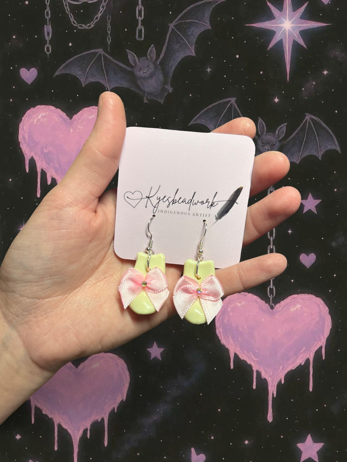 Pink Bow Elk Teeth Imitation Earrings