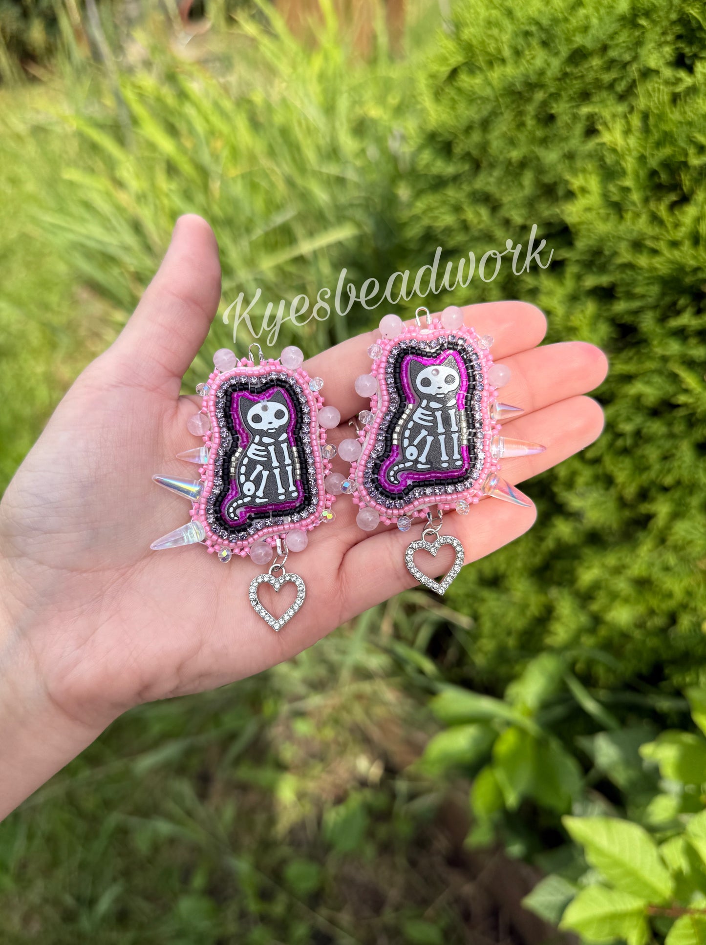 Skeleton Kitty Beaded Earrings
