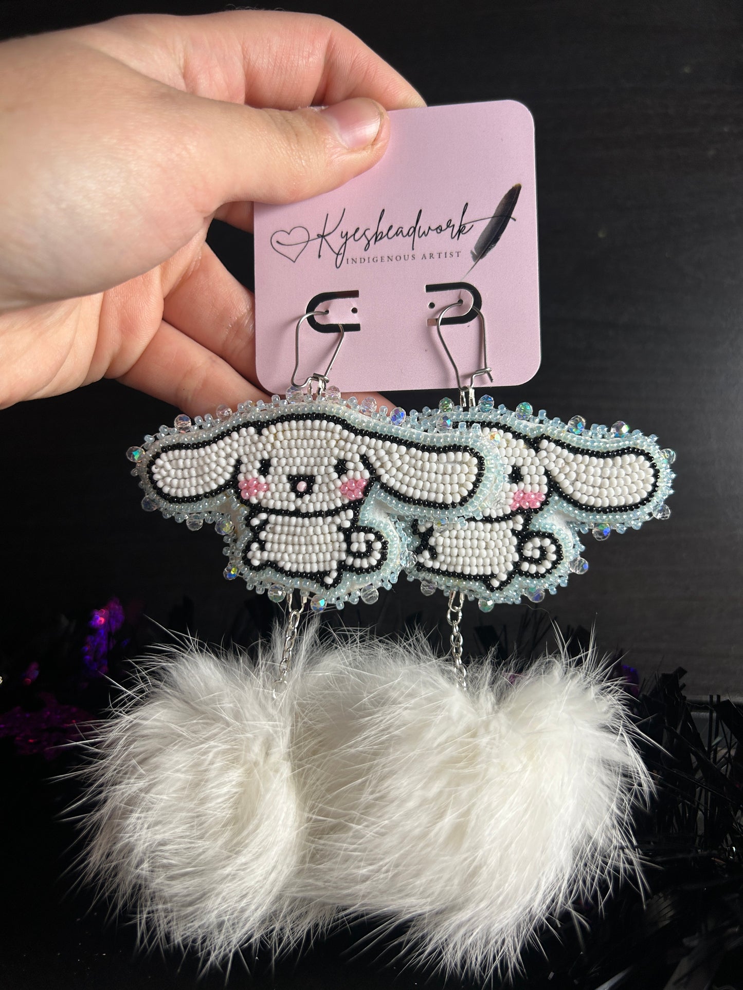 Cinnamoroll Beaded Earrings With Poms