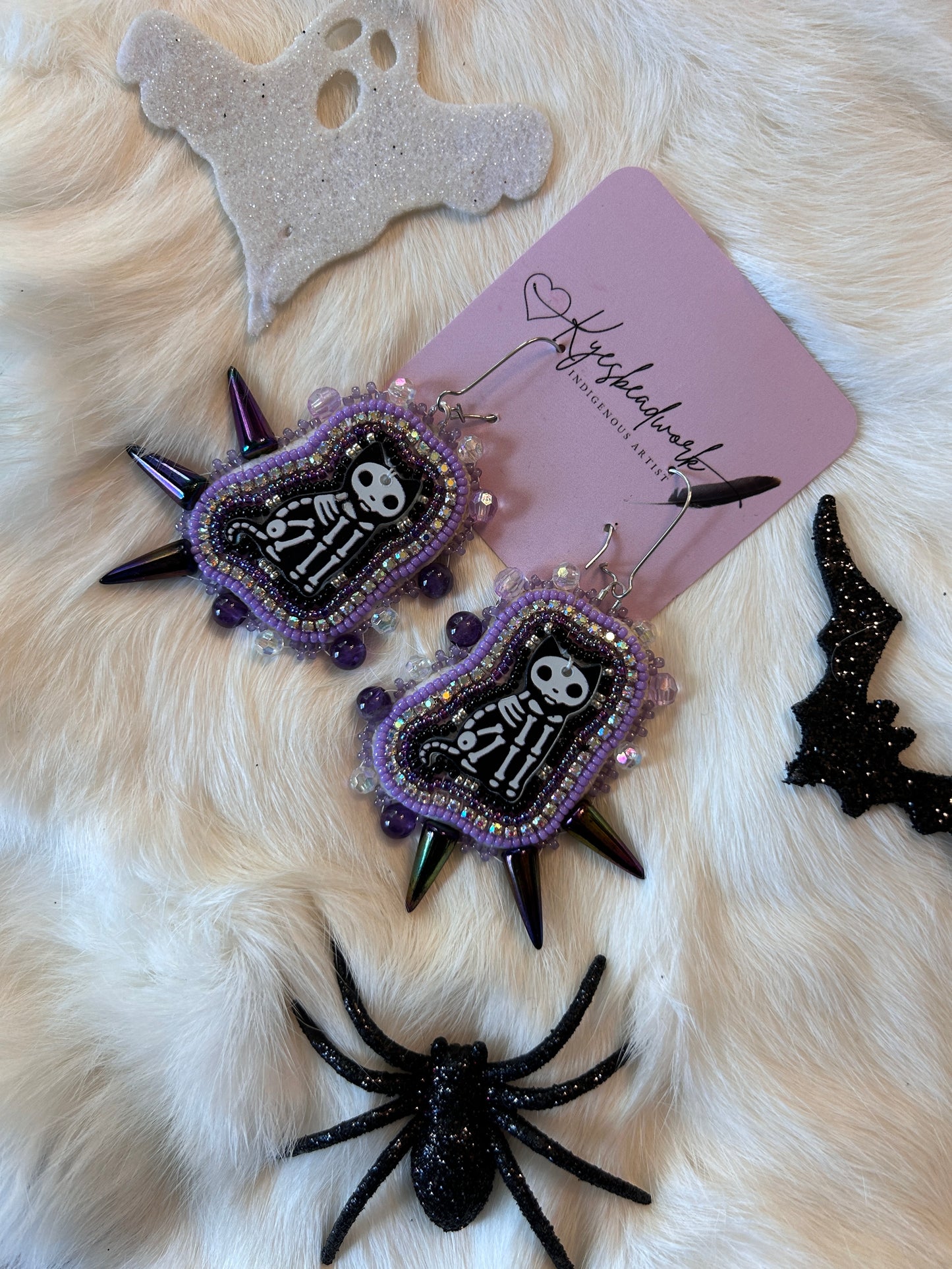 Skeleton Kitty Spiked Earrings