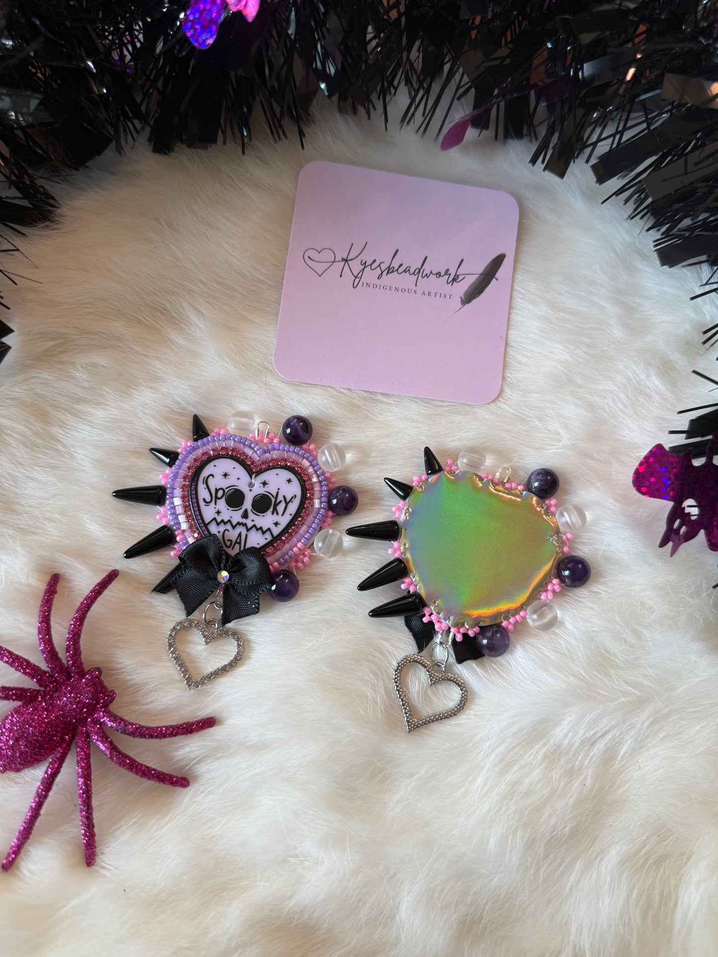 Spooky Gal Spiked Beaded Earrings With Lanyard Set