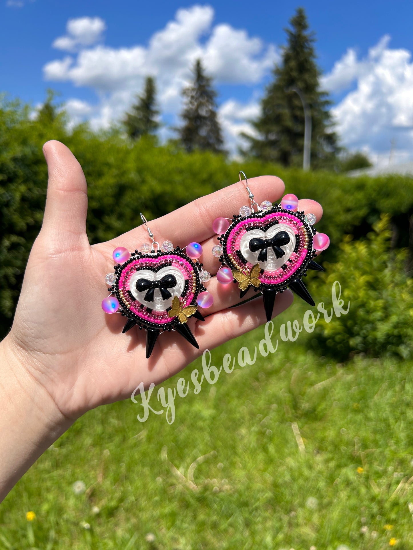 Neon Heart Bow Spiked Earrings