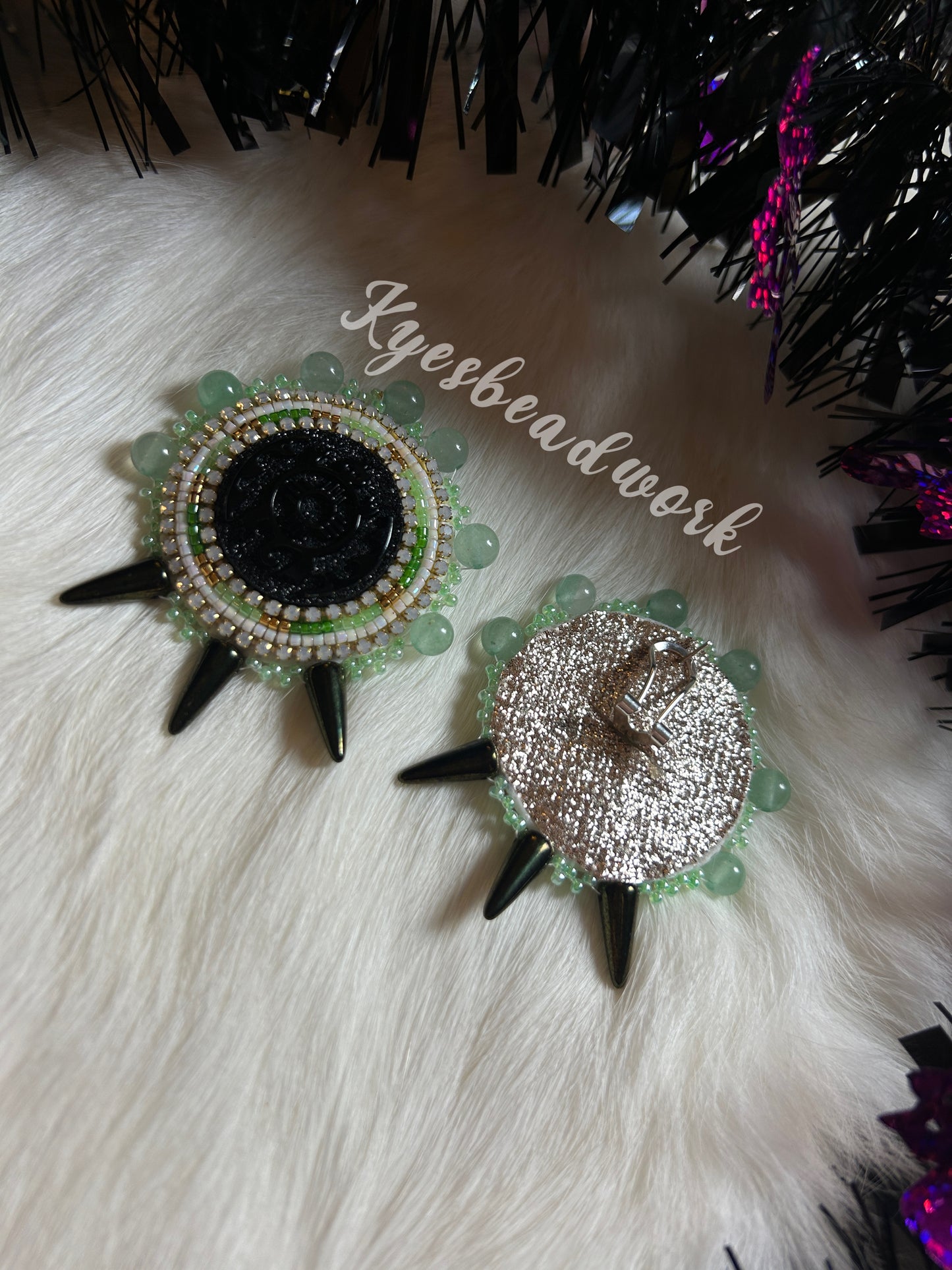 Green Adventurite Spiked Earrings