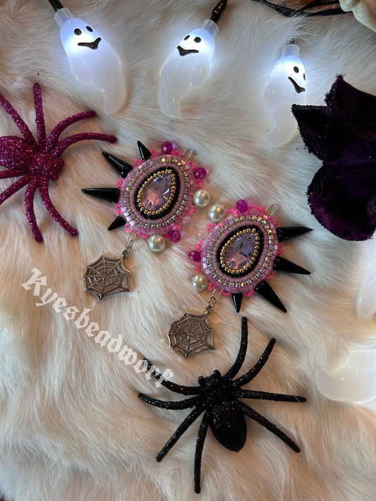 Pink Spiked Web Earrings