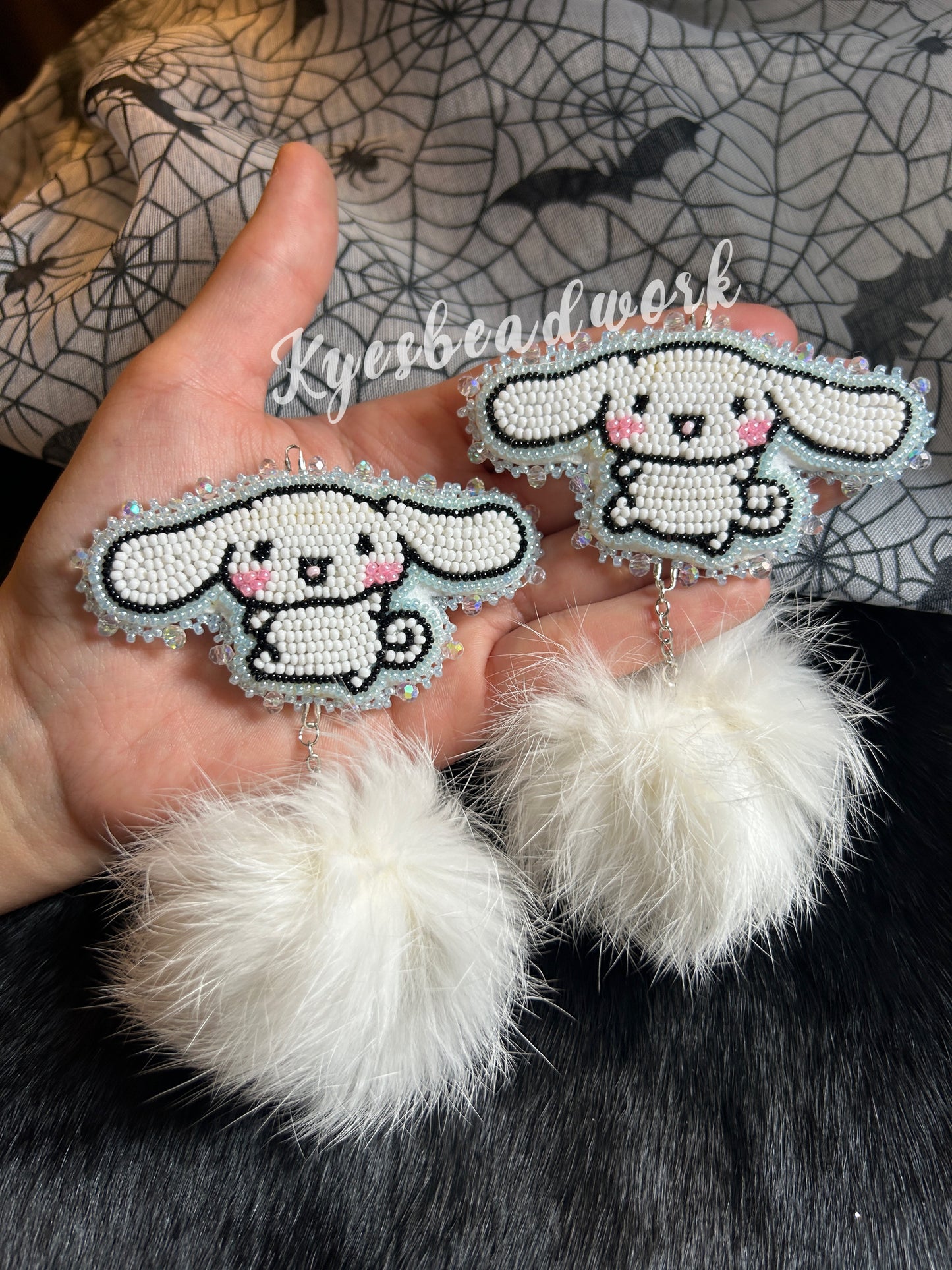 Cinnamoroll Beaded Earrings With Poms