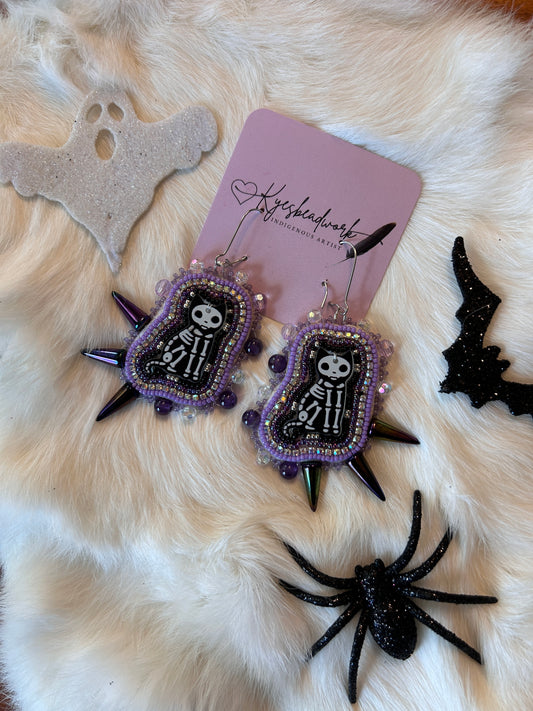 Skeleton Kitty Spiked Earrings