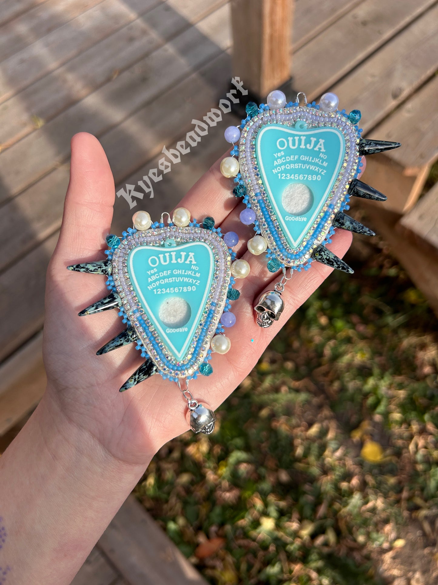 Blue Ouija Spiked Earrings