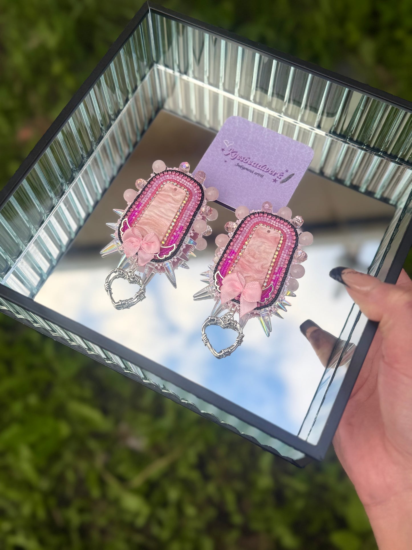 Misty Pink Angel Winged Spiked Earrings