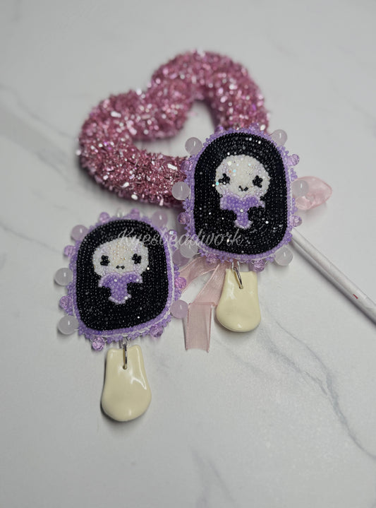 No-face You’re Mine! Beaded Earrings With Elk Teeth Charms