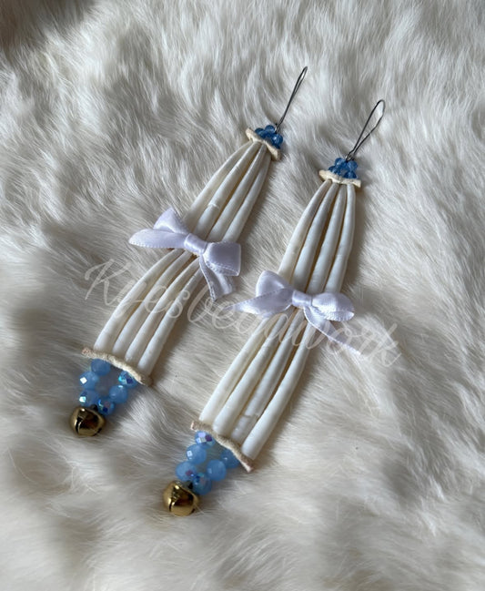 Dentalium Drop Earrings Blue Two Tier