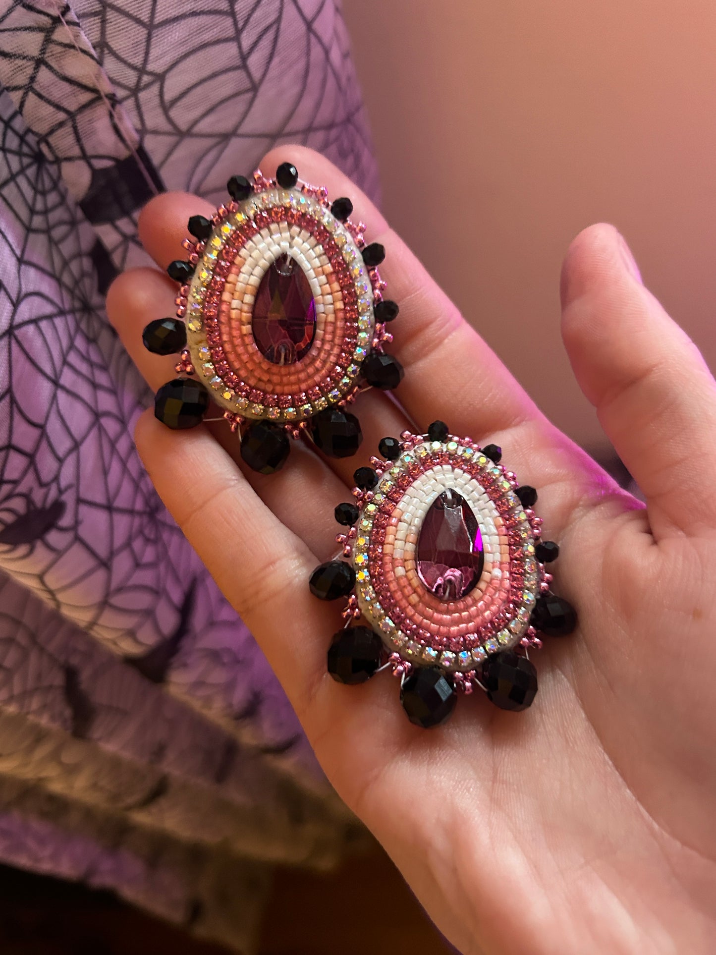 Ruby Pink Beaded Earrings