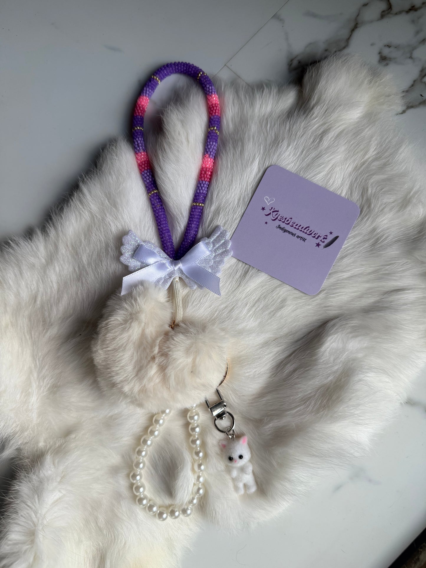 Medium Purple Beaded Lanyard With Pom