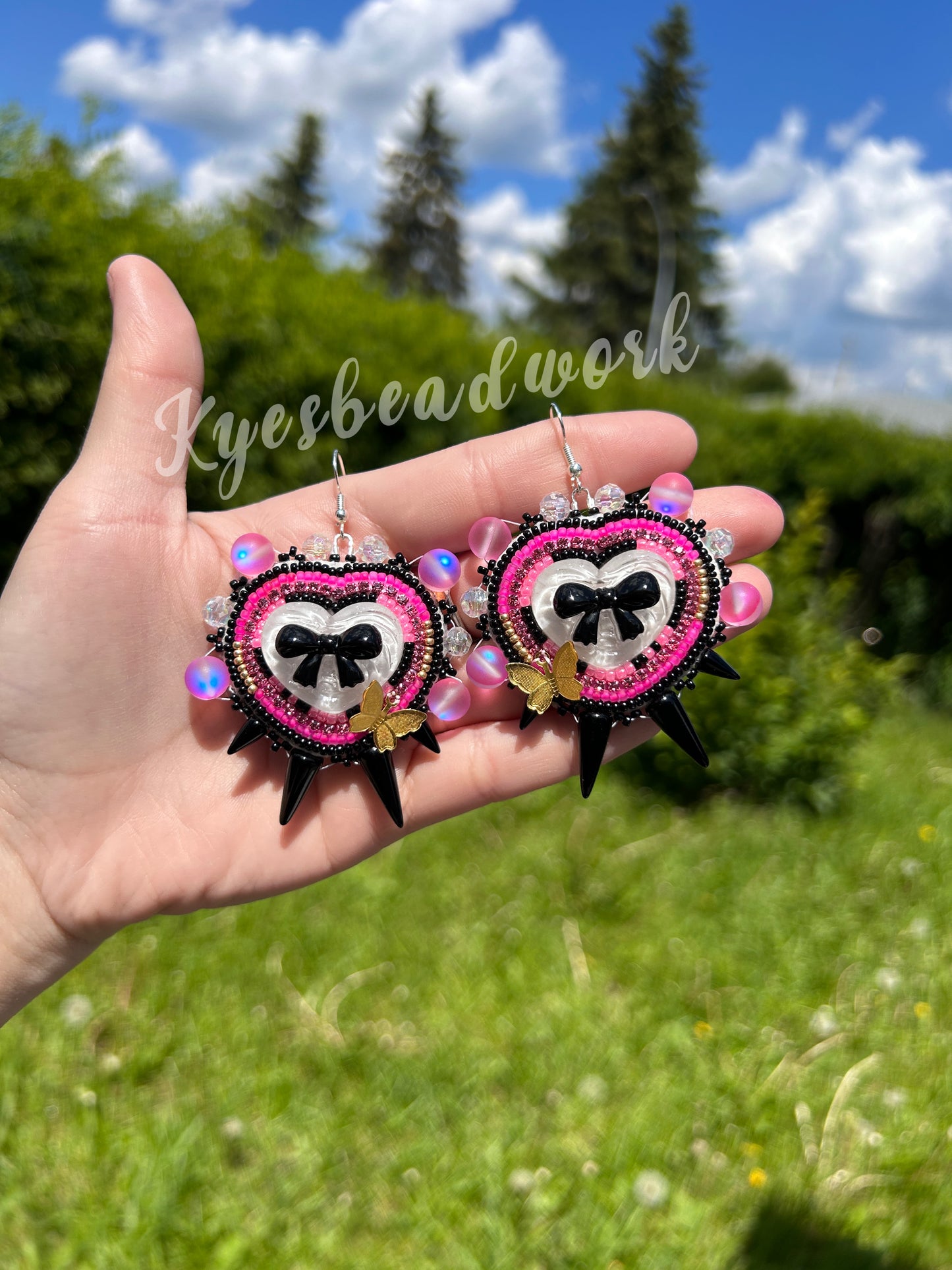 Neon Heart Bow Spiked Earrings