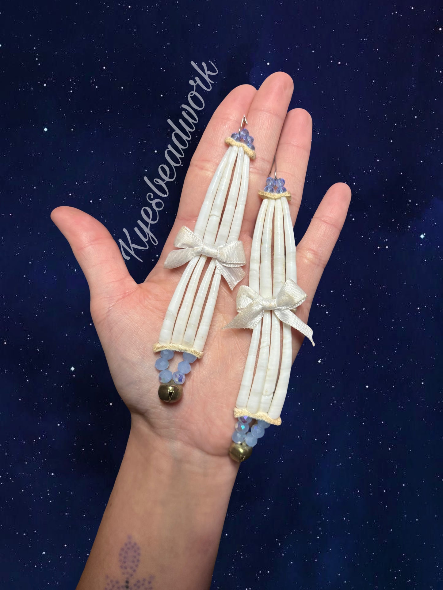 Dentalium Drop Earrings Blue Two Tier